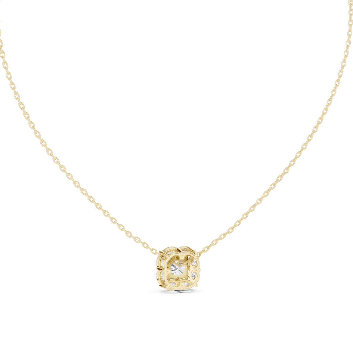 Cushion cut halo diamond pendant in gold with pear cut lab grown diamonds by Signora Jewels