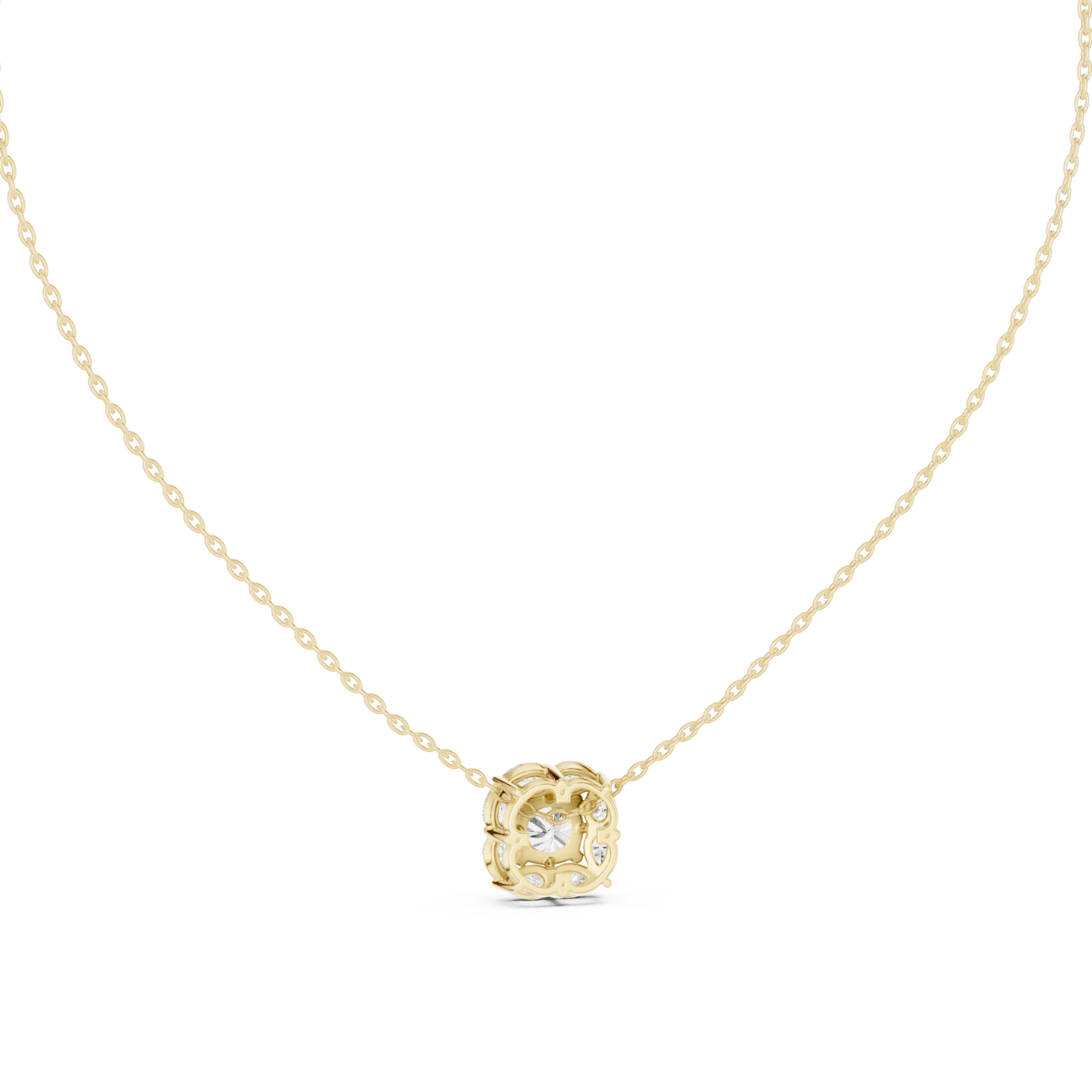 Cushion cut halo diamond pendant in gold with pear cut lab grown diamonds by Signora Jewels