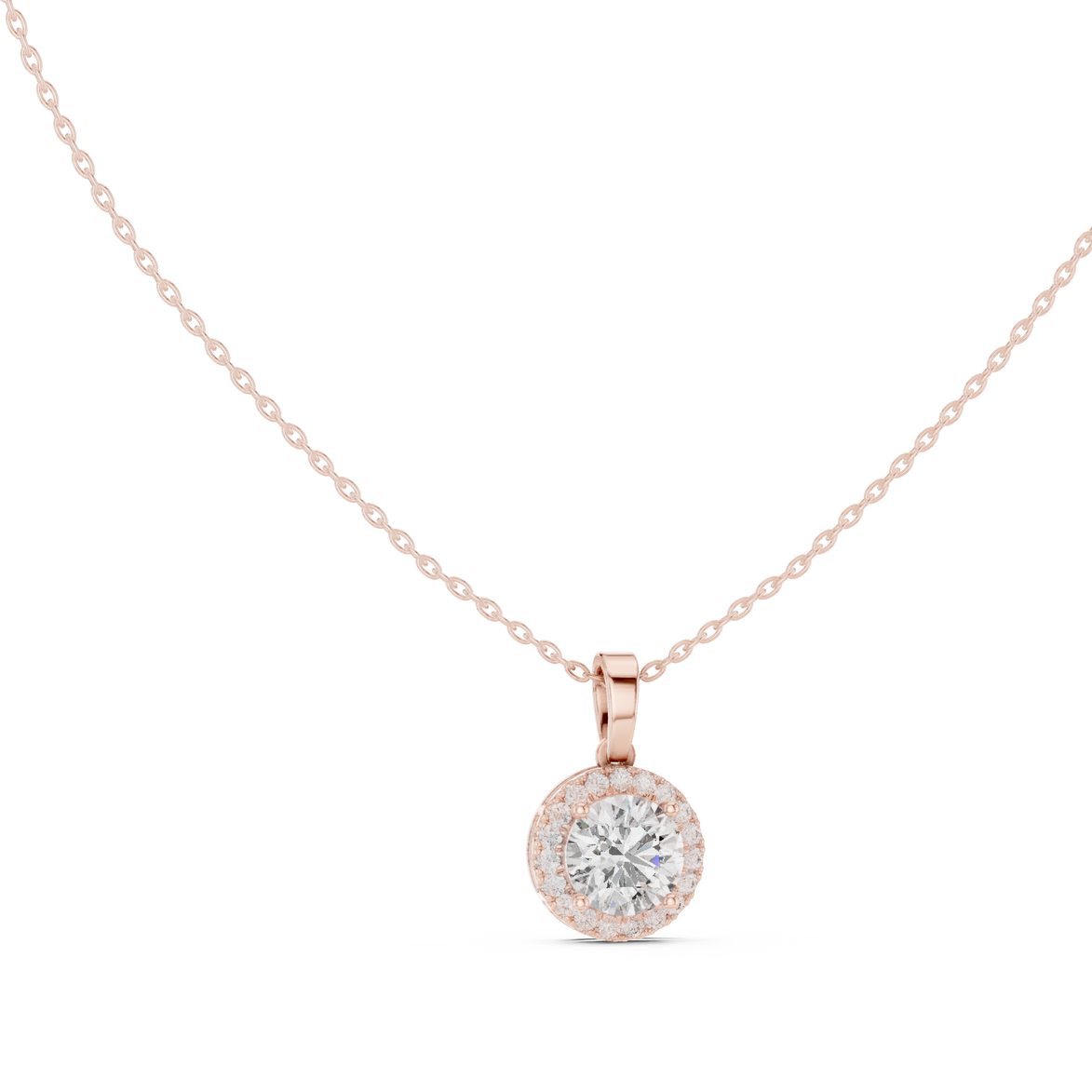 Minimal round halo diamond pendant in gold with lab grown diamonds by Signora Jewels