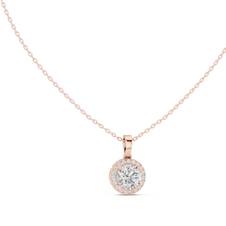 round halo diamond pendant in rose gold