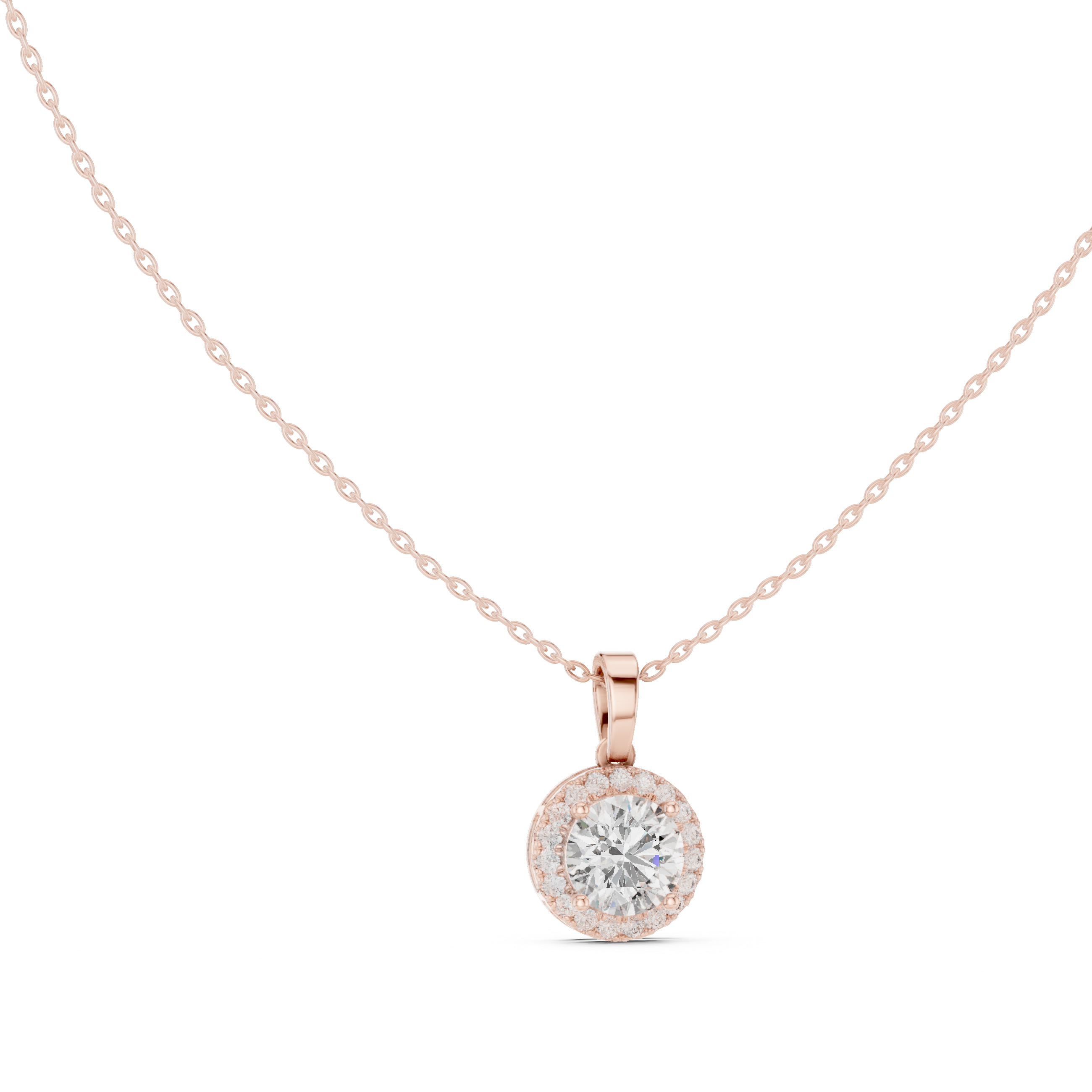 Minimal round halo diamond pendant in gold with lab grown diamonds by Signora Jewels