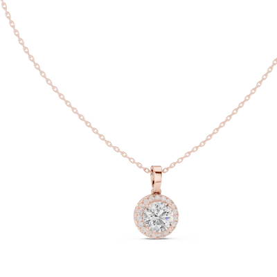 round halo diamond pendant in rose gold
