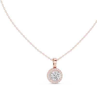 Minimal round halo diamond pendant in gold with lab grown diamonds by Signora Jewels