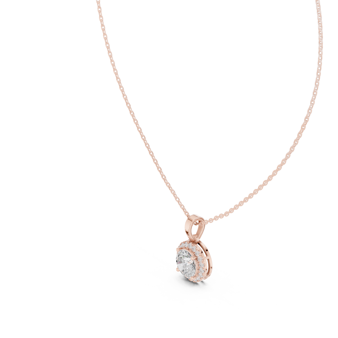 Minimal round halo diamond pendant in gold with lab grown diamonds by Signora Jewels