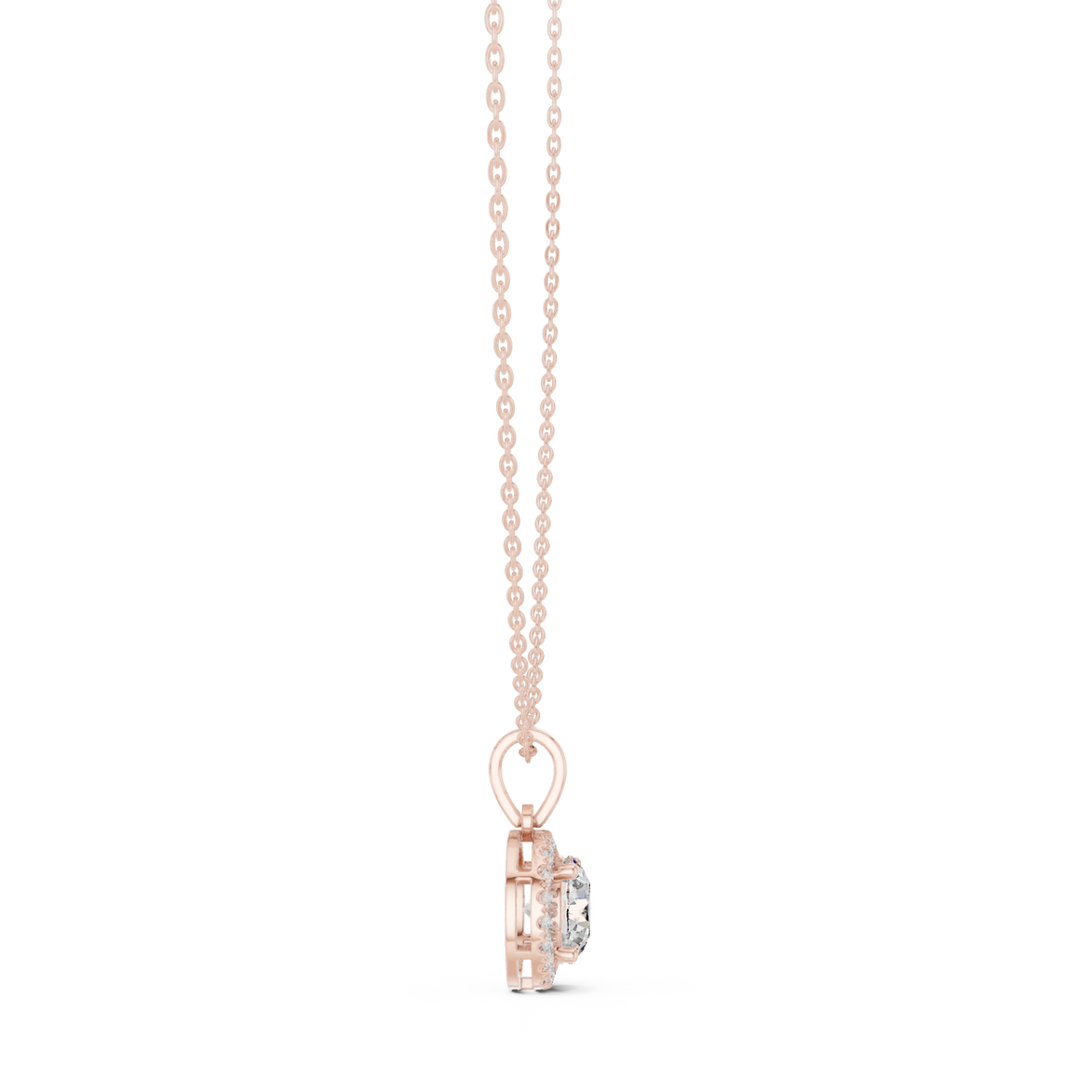 Minimal round halo diamond pendant in gold with lab grown diamonds by Signora Jewels
