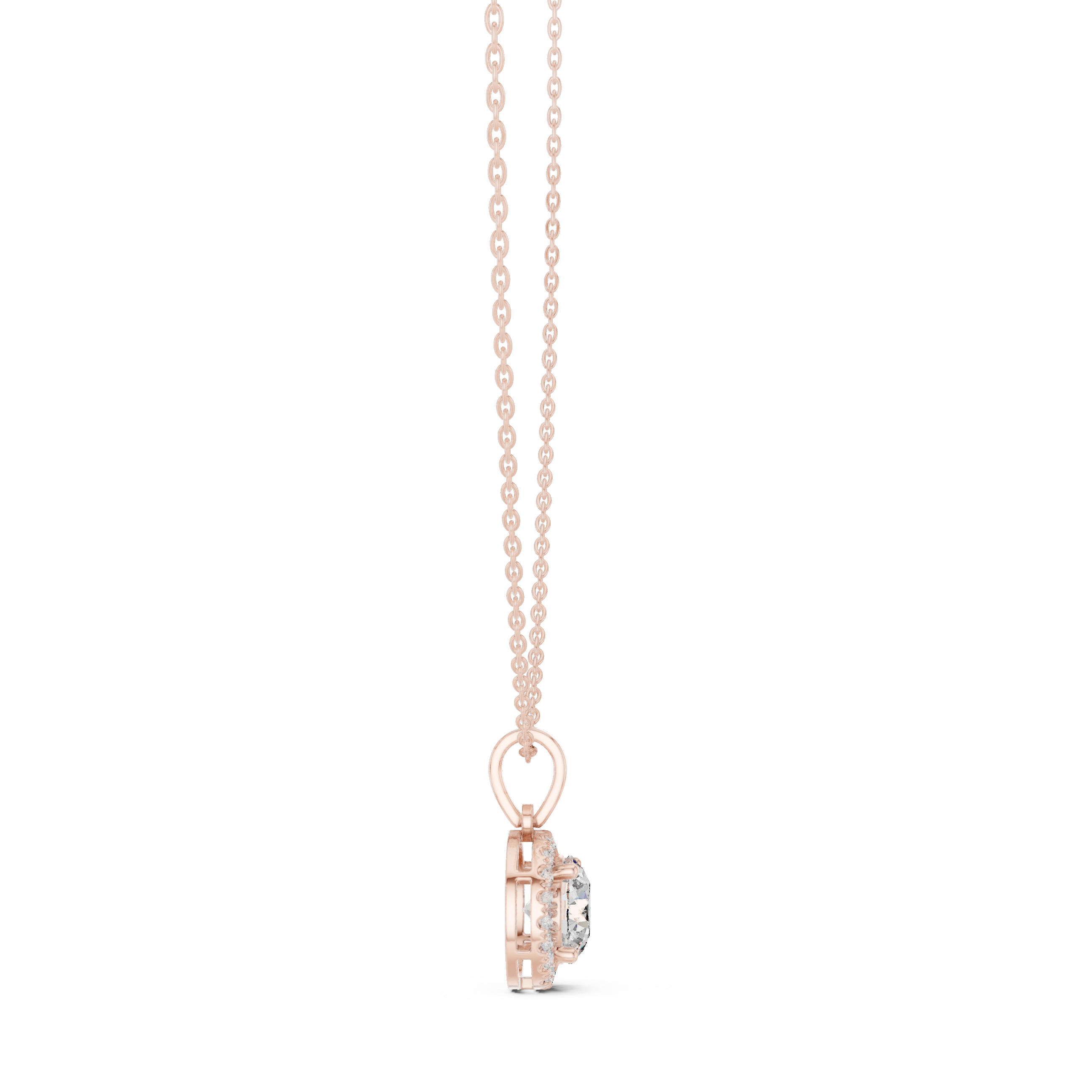 Minimal round halo diamond pendant in gold with lab grown diamonds by Signora Jewels
