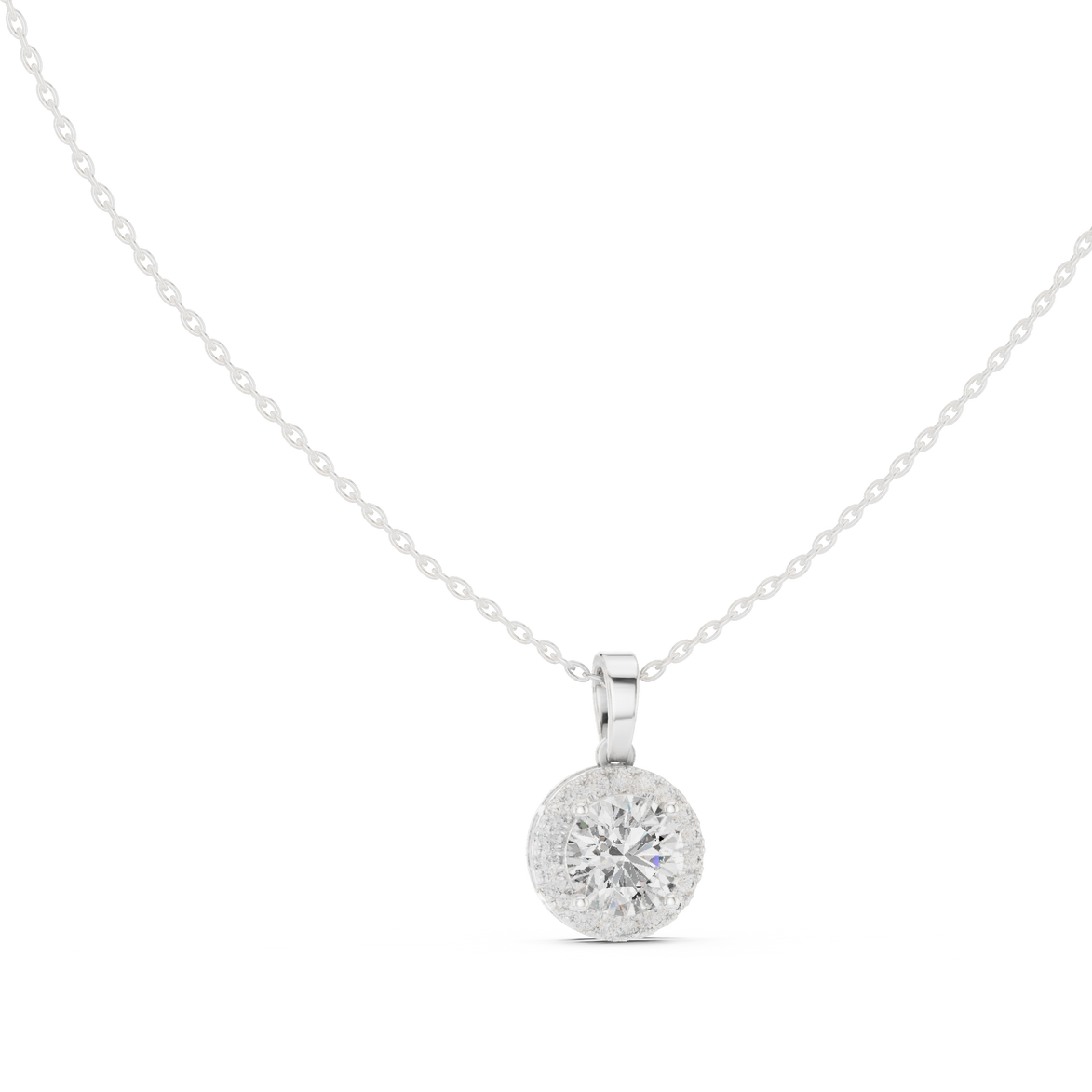 Minimal round halo diamond pendant in gold with lab grown diamonds by Signora Jewels