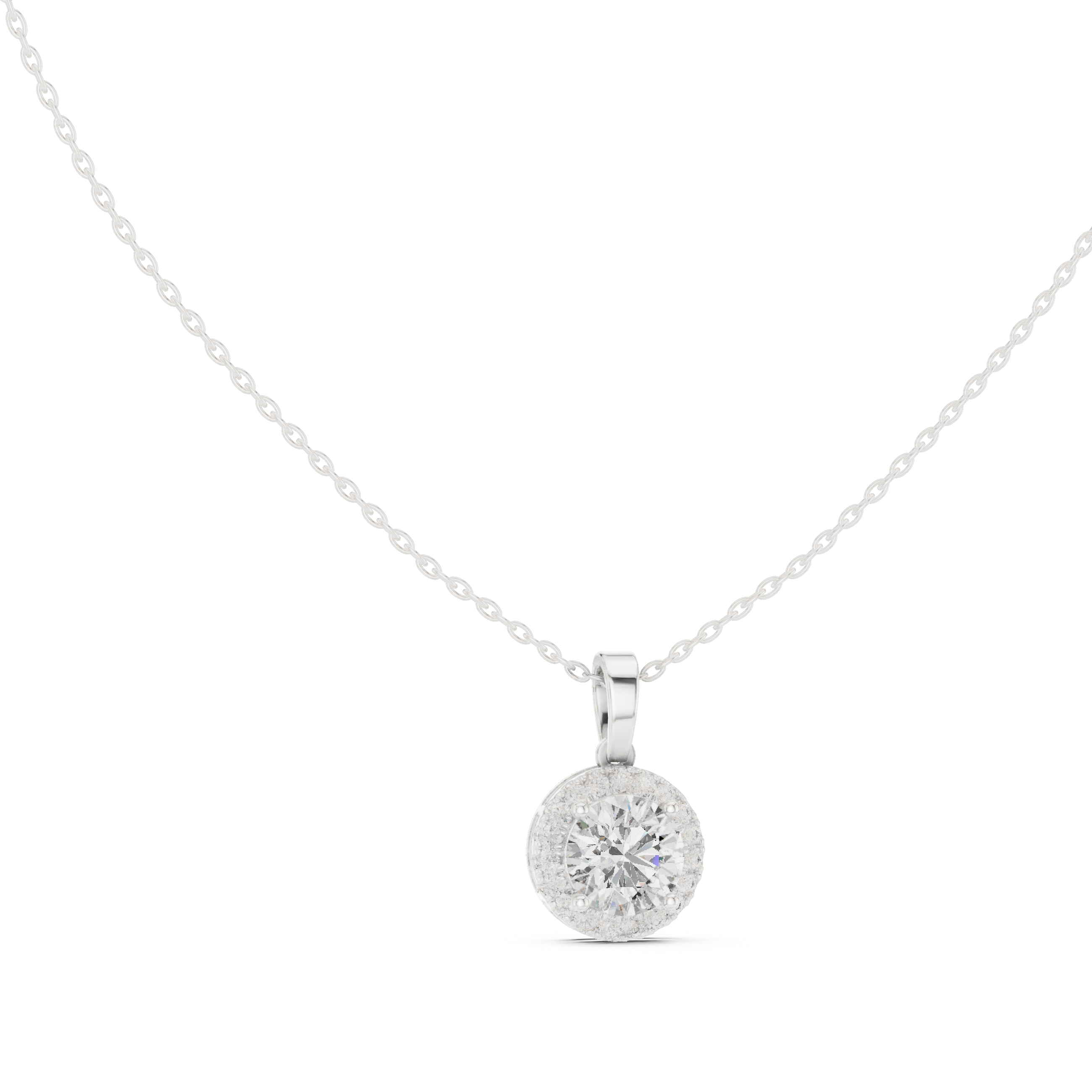 Minimal round halo diamond pendant in gold with lab grown diamonds by Signora Jewels