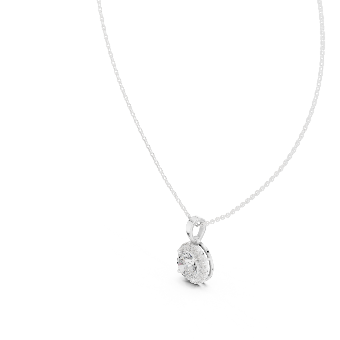 Minimal round halo diamond pendant in gold with lab grown diamonds by Signora Jewels