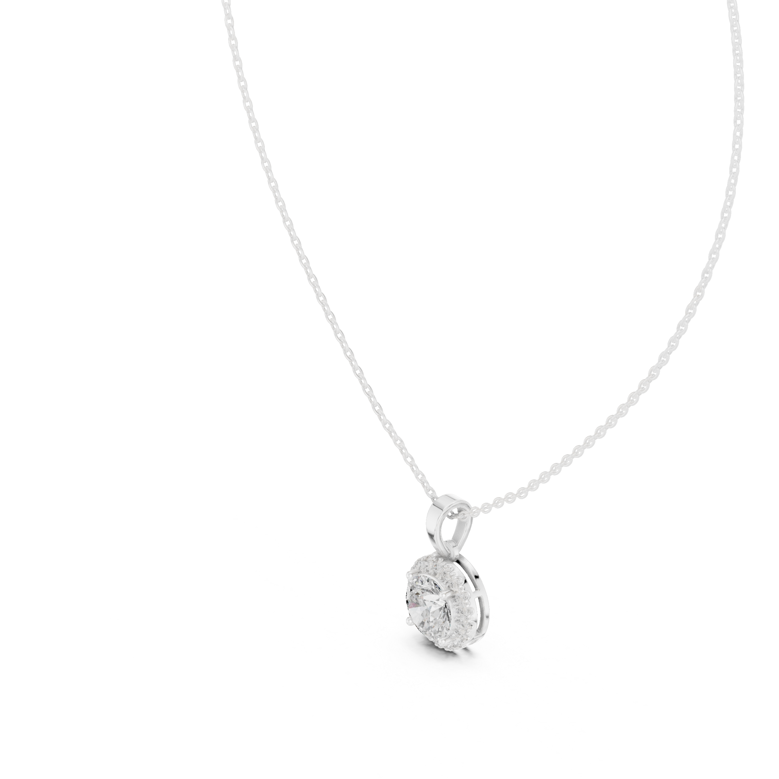 Minimal round halo diamond pendant in gold with lab grown diamonds by Signora Jewels