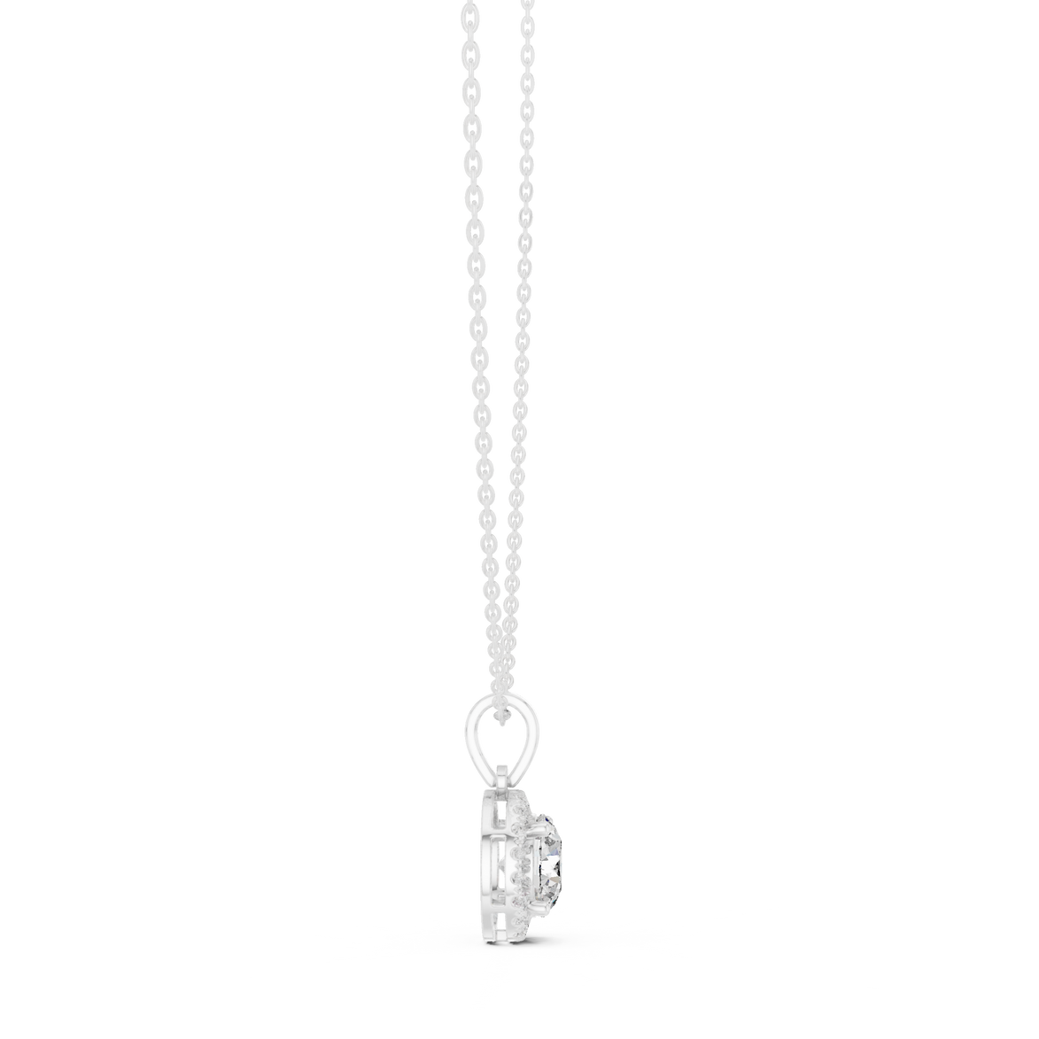 Minimal round halo diamond pendant in gold with lab grown diamonds by Signora Jewels