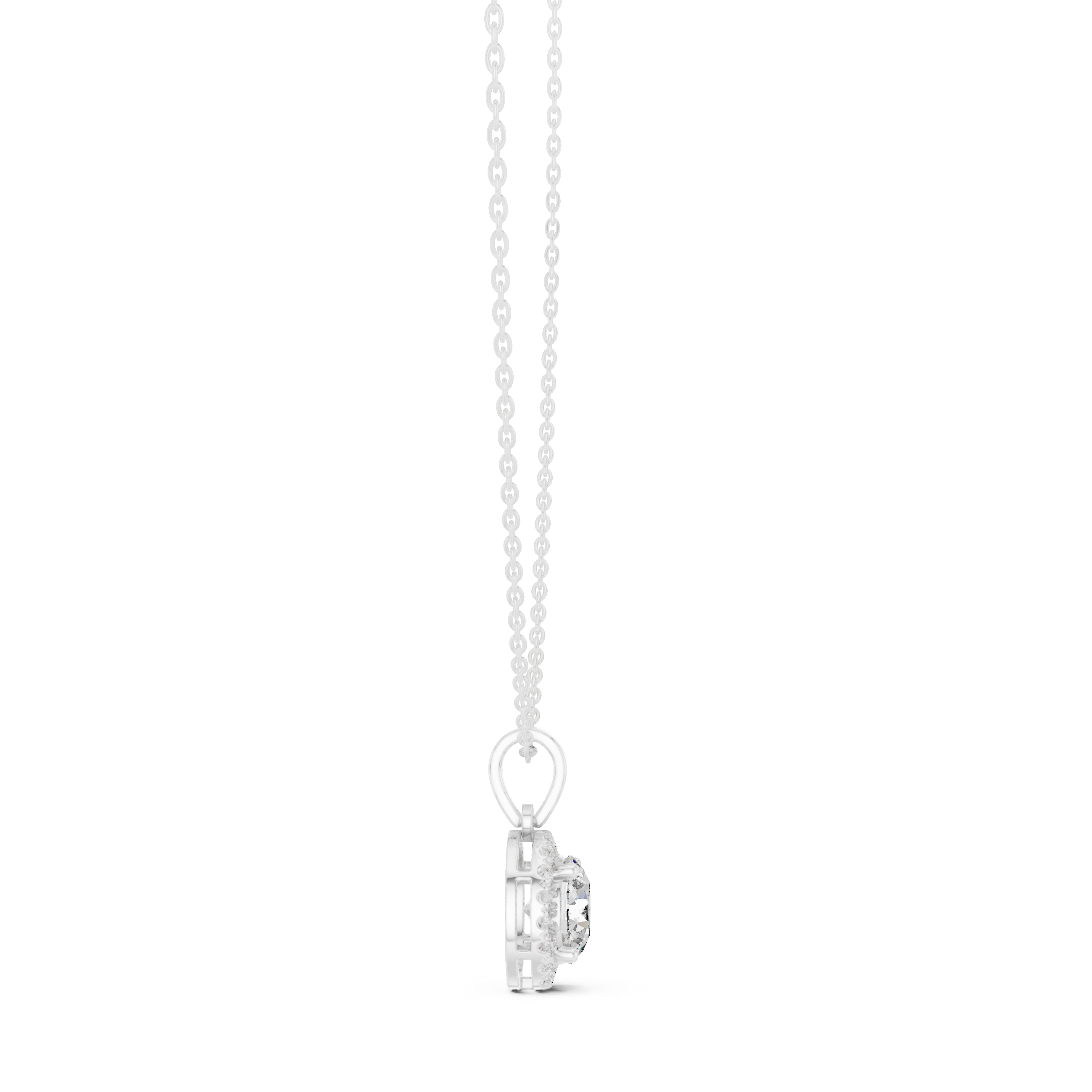 Minimal round halo diamond pendant in gold with lab grown diamonds by Signora Jewels
