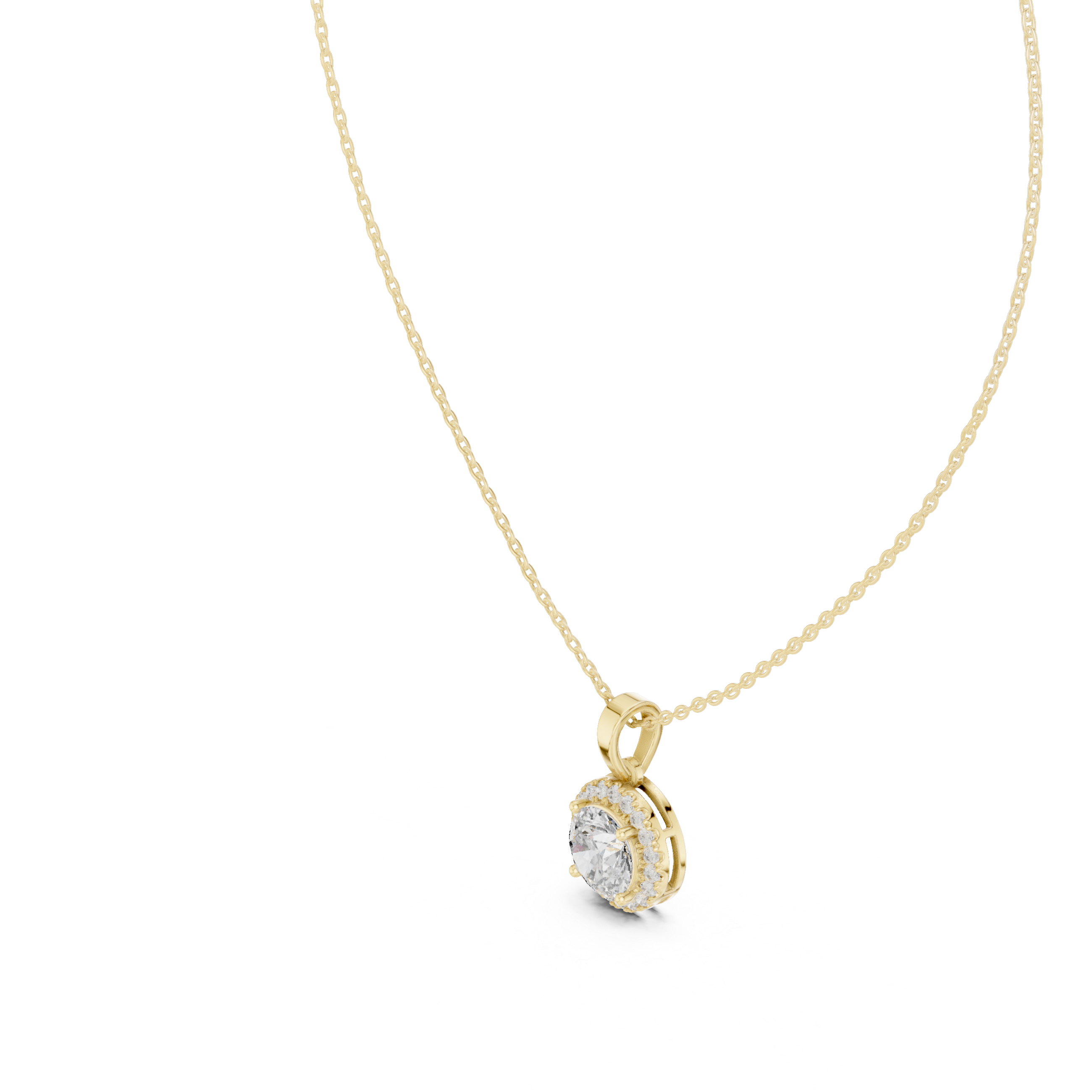 Minimal round halo diamond pendant in gold with lab grown diamonds by Signora Jewels