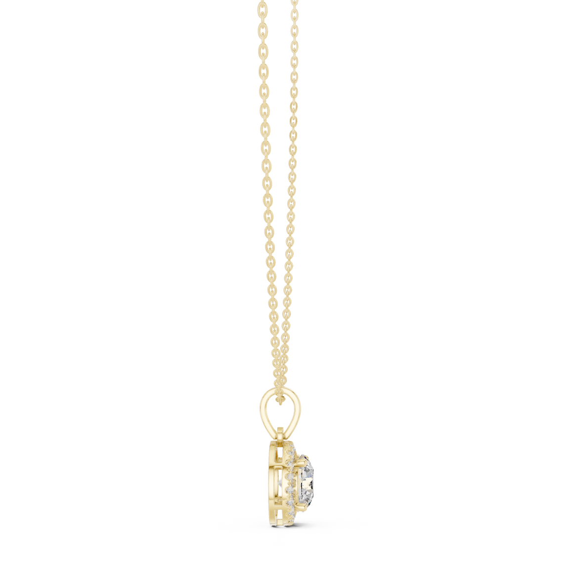 Minimal round halo diamond pendant in gold with lab grown diamonds by Signora Jewels