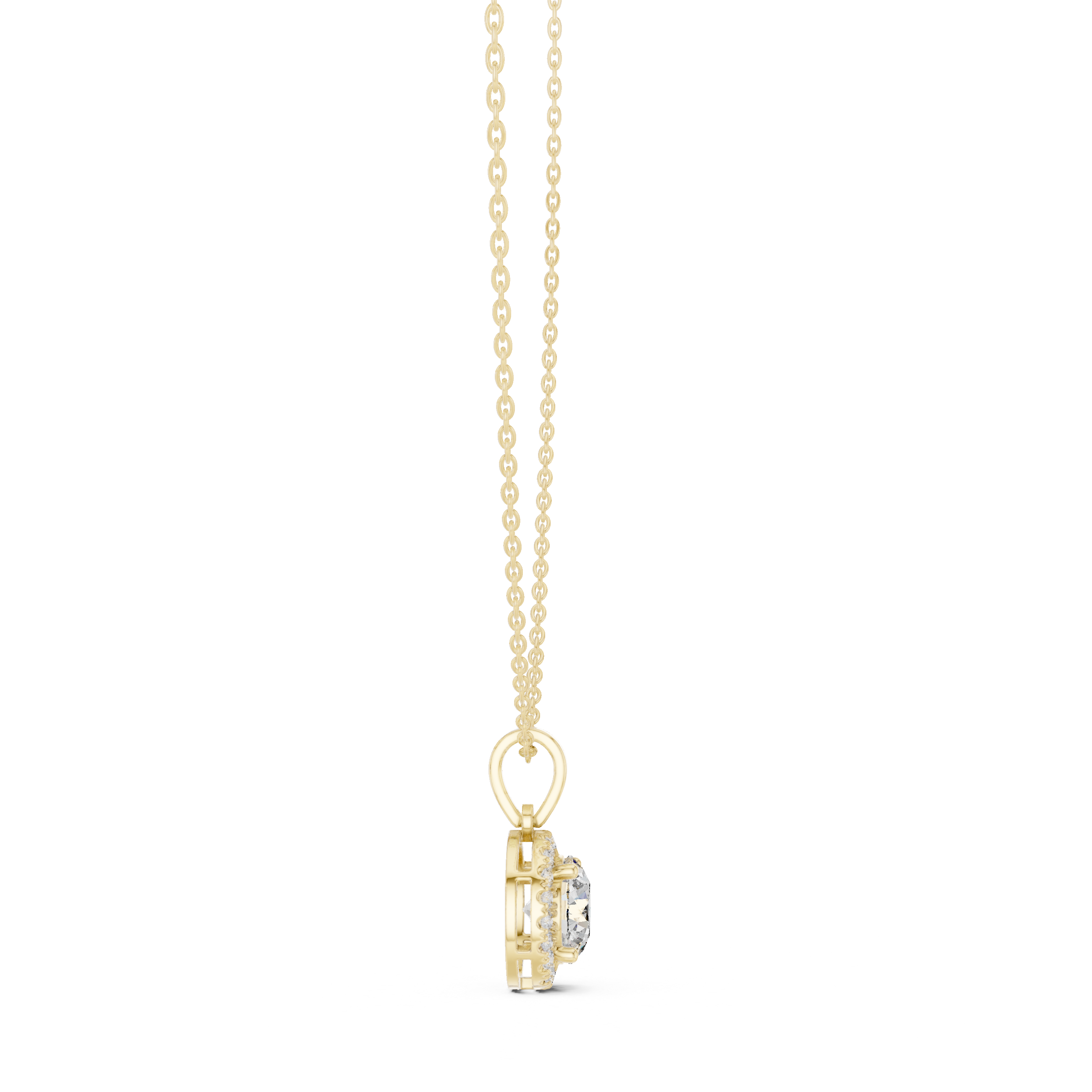 Minimal round halo diamond pendant in gold with lab grown diamonds by Signora Jewels