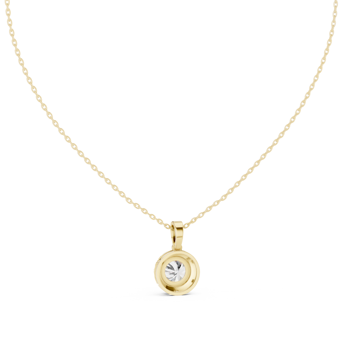 Minimal round halo diamond pendant in gold with lab grown diamonds by Signora Jewels