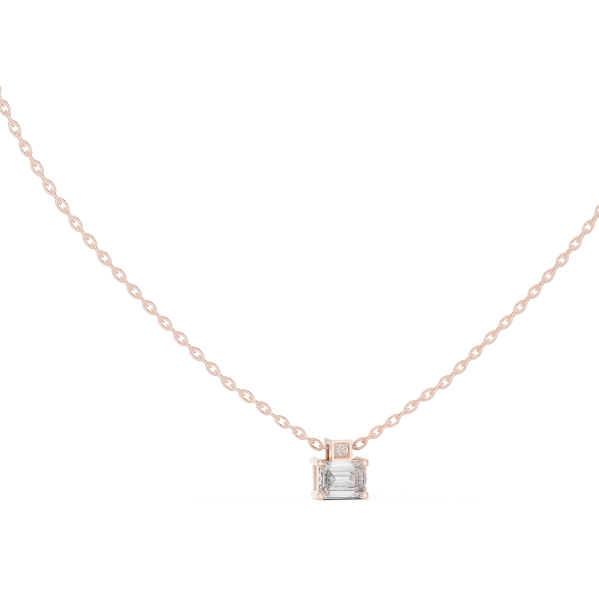 Minimal emerald cut solitaire diamond pendant in gold with lab grown diamond by Signora Jewels