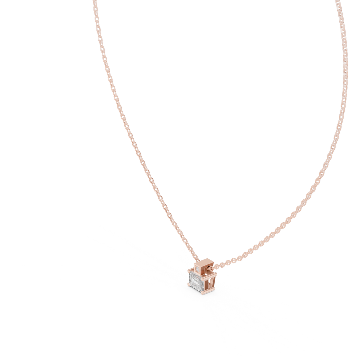 Minimal emerald cut solitaire diamond pendant in gold with lab grown diamond by Signora Jewels