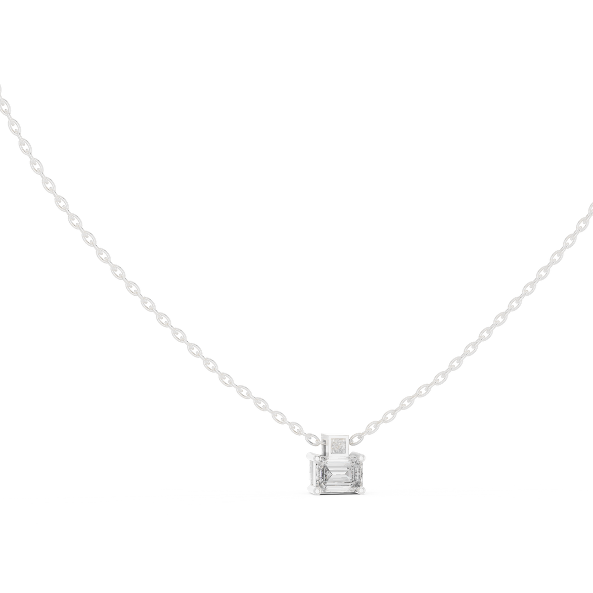 Minimal emerald cut solitaire diamond pendant in gold with lab grown diamond by Signora Jewels