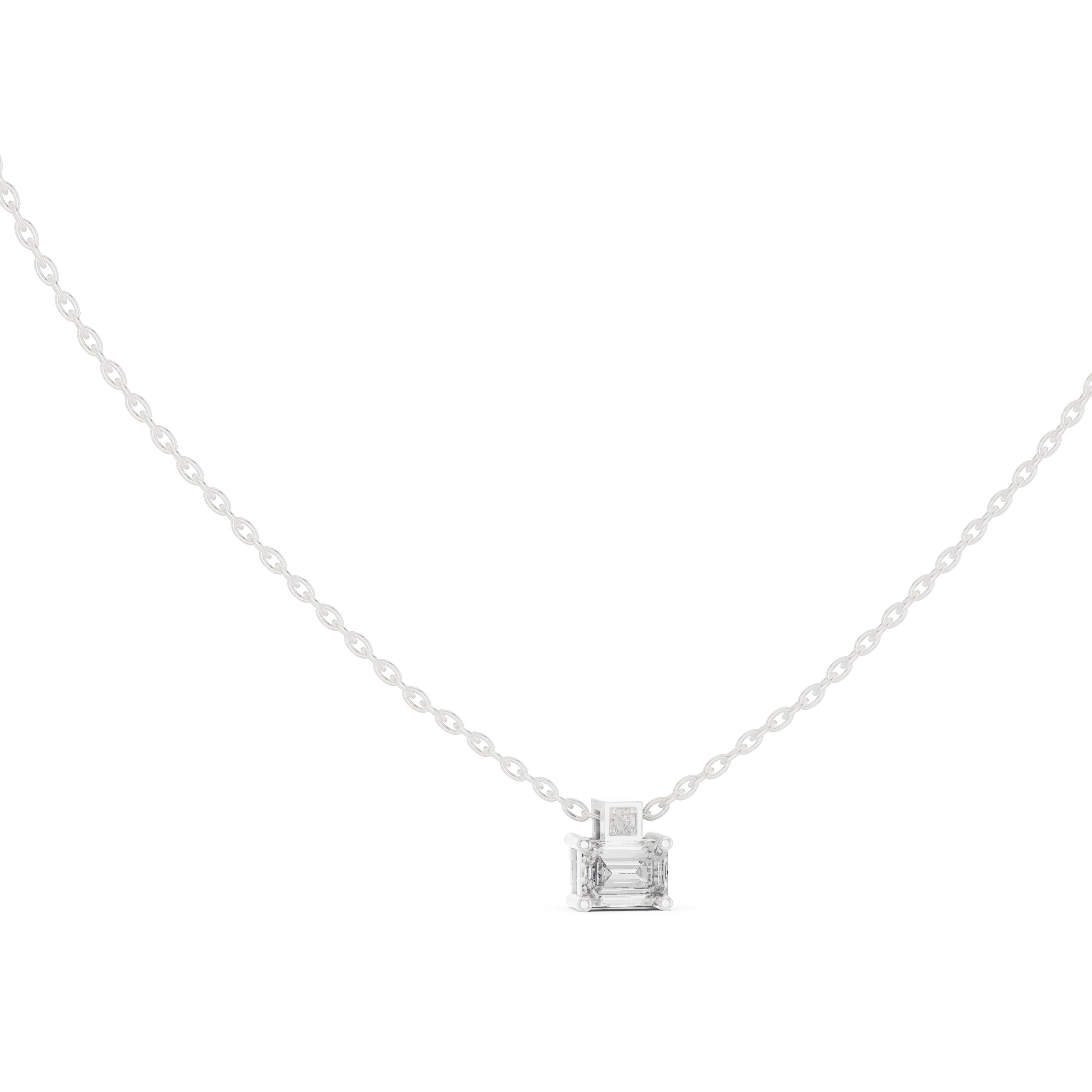 Minimal emerald cut solitaire diamond pendant in gold with lab grown diamond by Signora Jewels