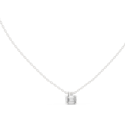 Minimal emerald cut solitaire diamond pendant in gold with lab grown diamond by Signora Jewels