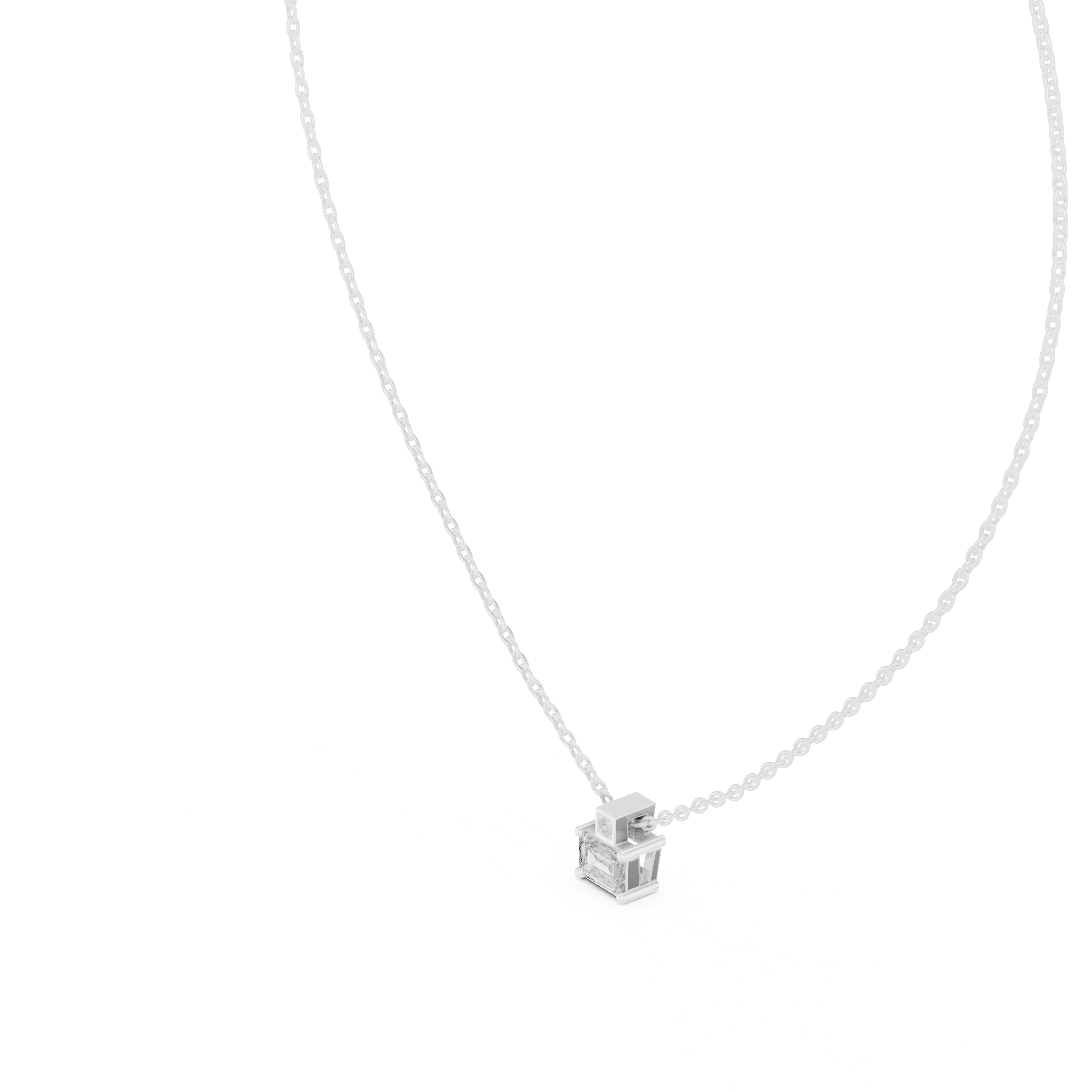 Minimal emerald cut solitaire diamond pendant in gold with lab grown diamond by Signora Jewels