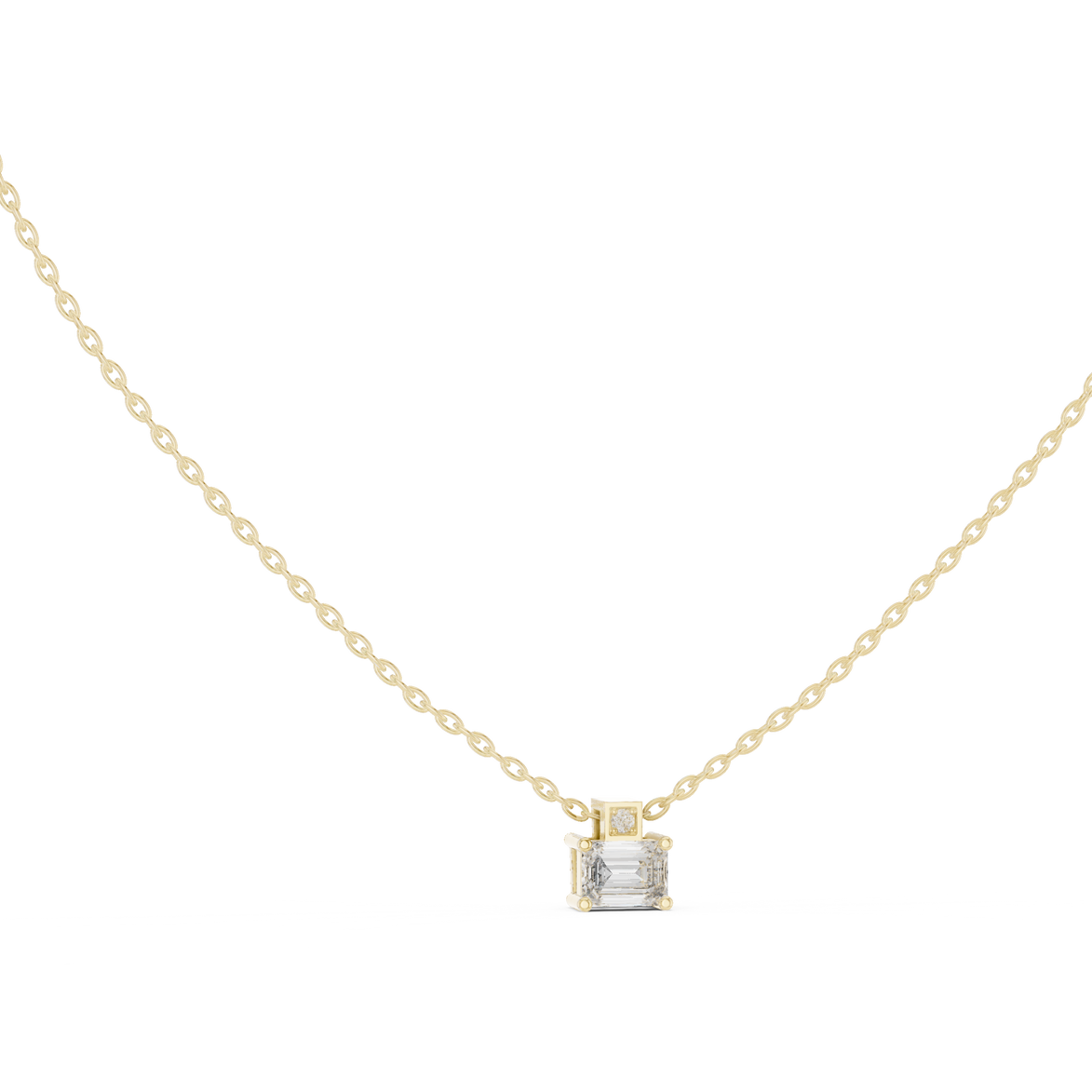 Minimal emerald cut solitaire diamond pendant in gold with lab grown diamond by Signora Jewels