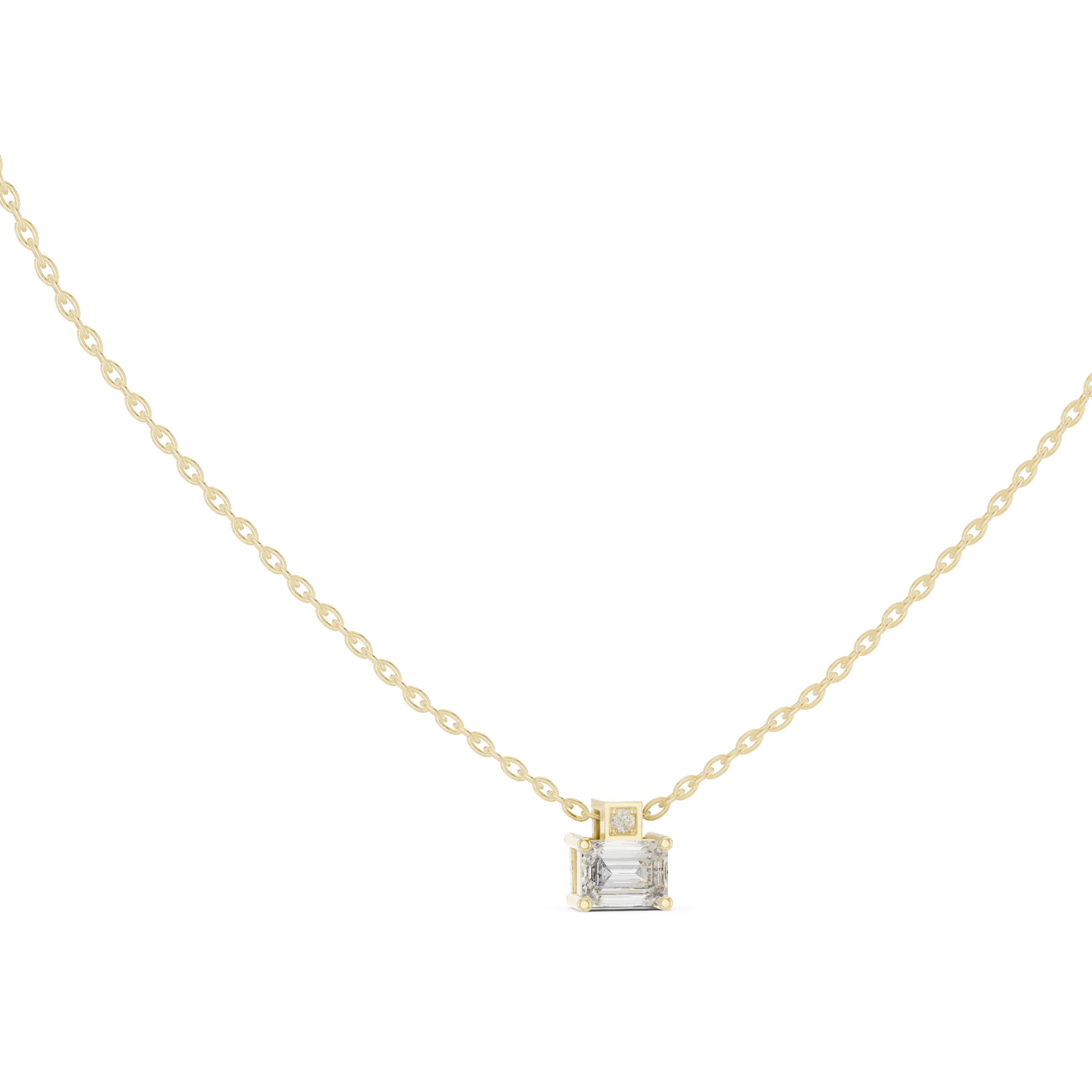 Minimal emerald cut solitaire diamond pendant in gold with lab grown diamond by Signora Jewels