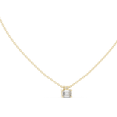 Minimal emerald cut solitaire diamond pendant in gold with lab grown diamond by Signora Jewels