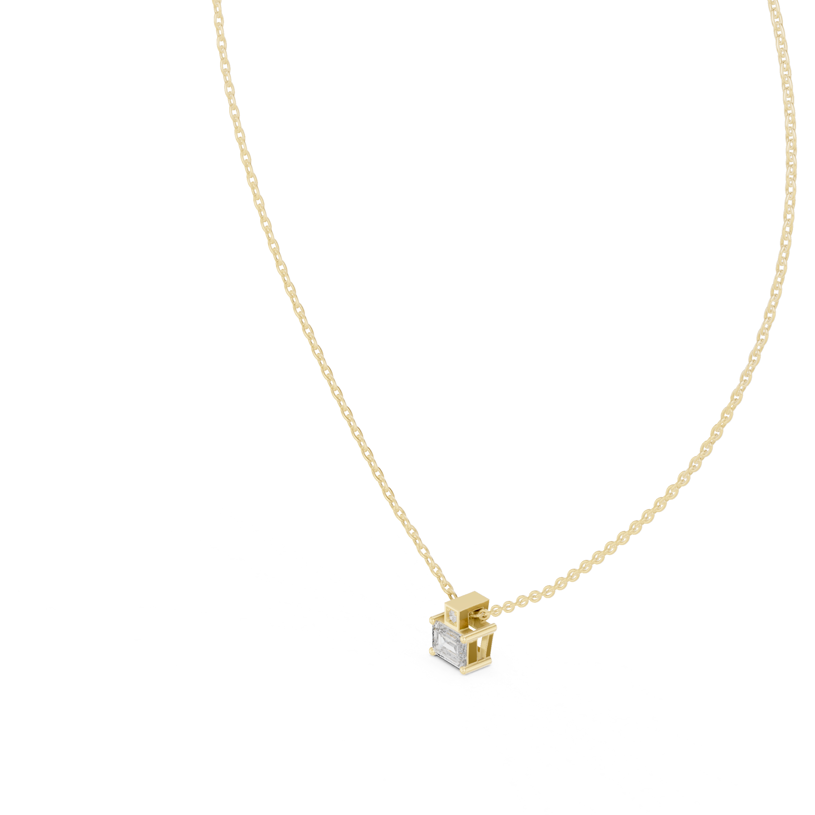Minimal emerald cut solitaire diamond pendant in gold with lab grown diamond by Signora Jewels