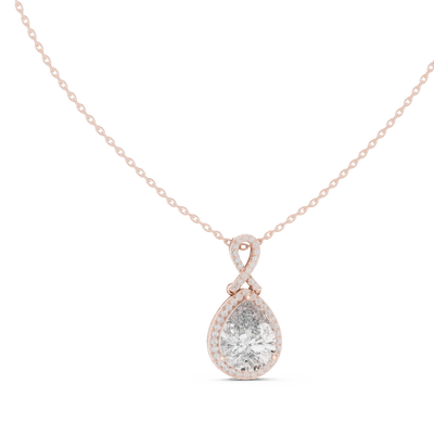 pear diamond halo pendant in rose gold