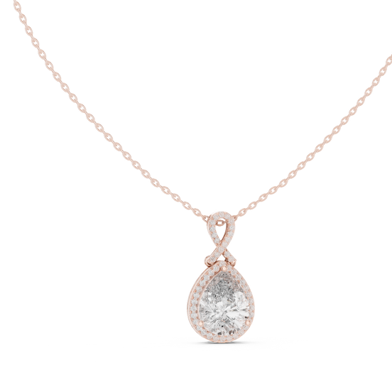 pear diamond halo pendant in rose gold