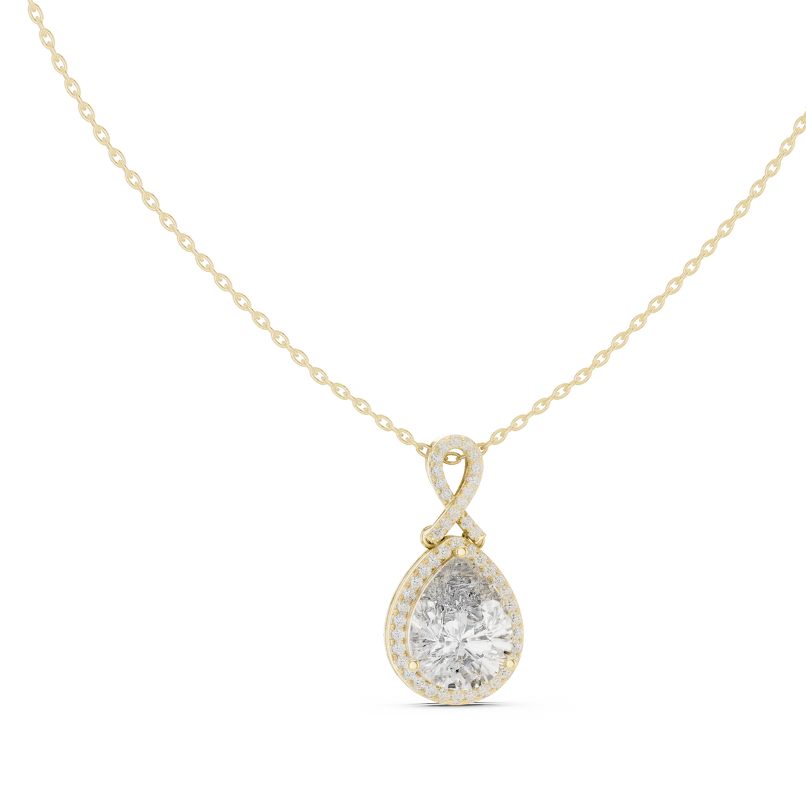 Elegant pear halo diamond pendant in gold with lab grown diamonds by Signora Jewels
