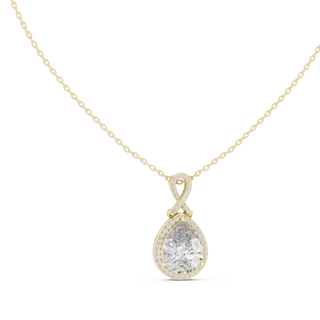 pear diamond halo pendant in yellow gold