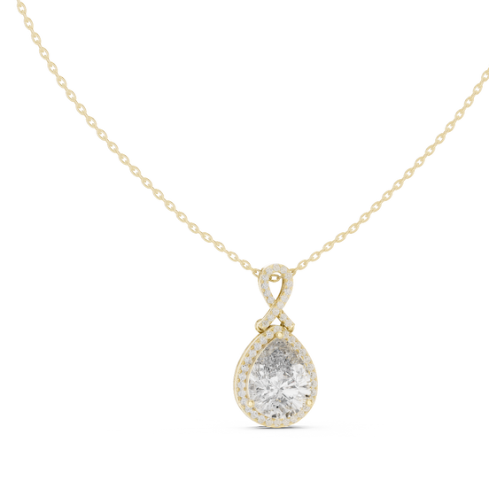 pear diamond halo pendant in yellow gold