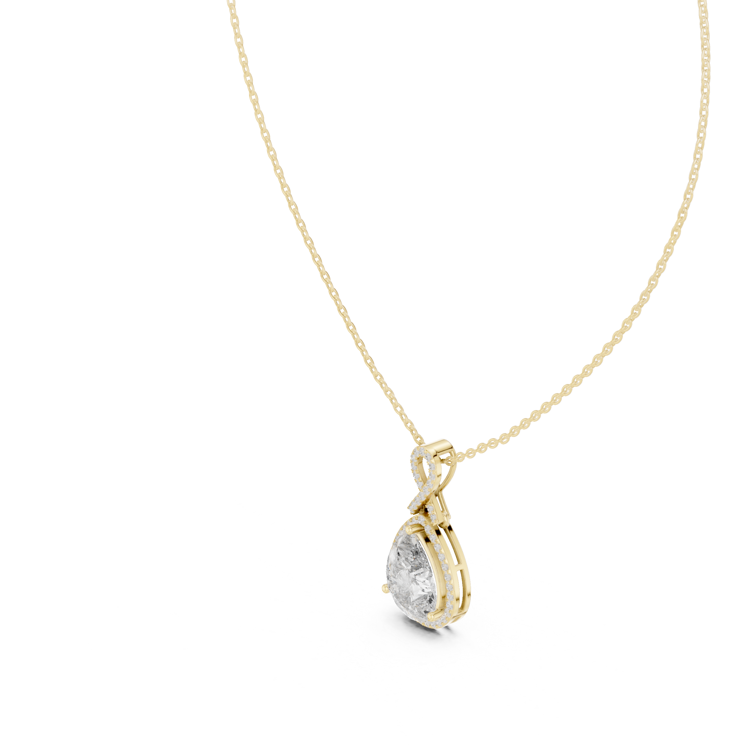 Elegant pear halo diamond pendant in gold with lab grown diamonds by Signora Jewels