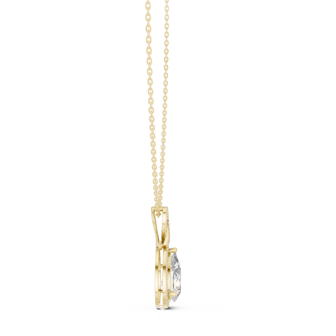 Elegant pear halo diamond pendant in gold with lab grown diamonds by Signora Jewels