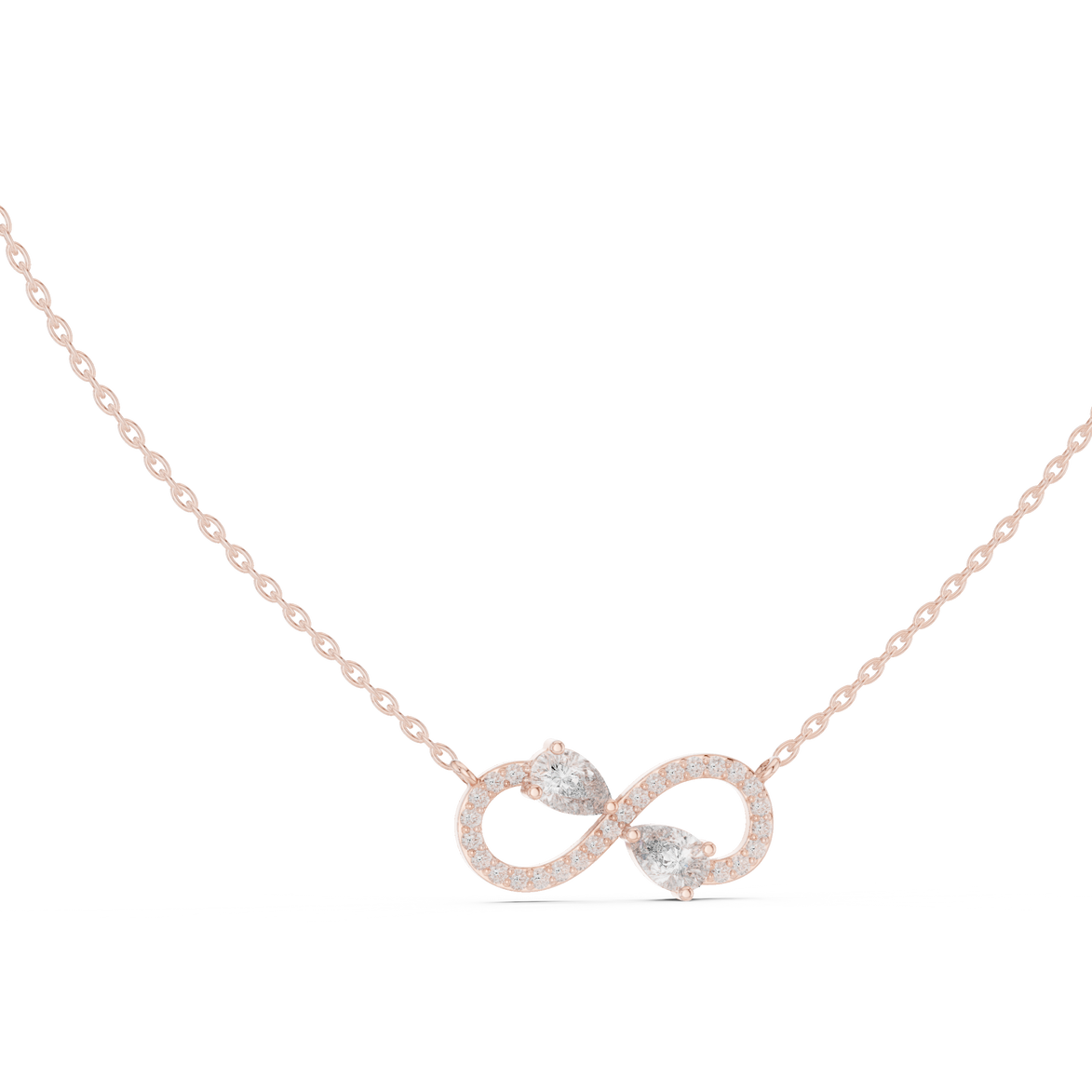 Elegant infinity pear diamond pendant in gold with lab grown diamonds by Signora Jewels