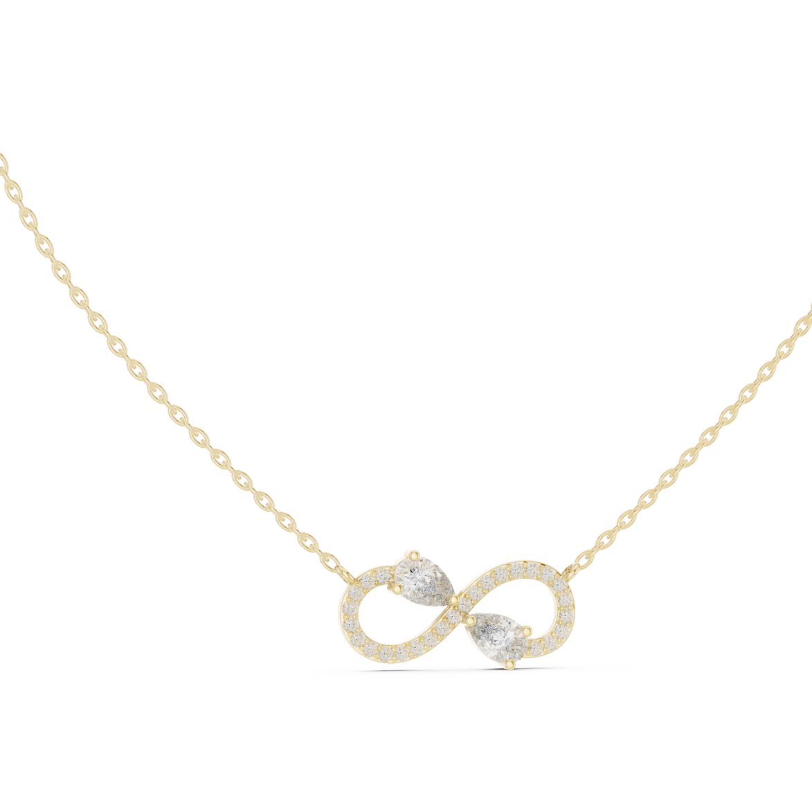 Elegant infinity pear diamond pendant in gold with lab grown diamonds by Signora Jewels