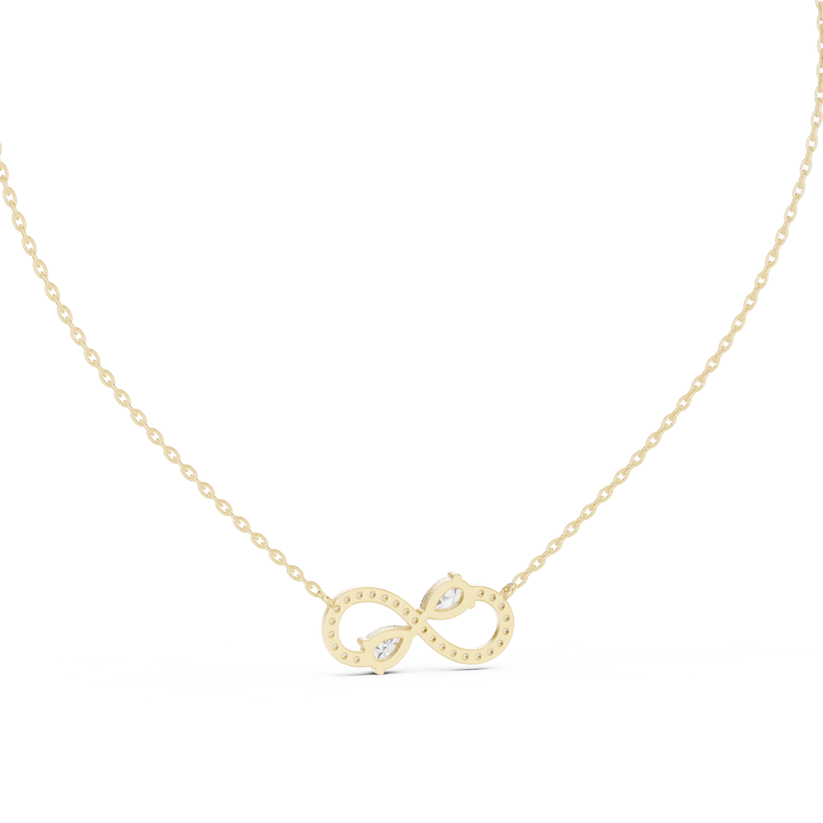 Elegant infinity pear diamond pendant in gold with lab grown diamonds by Signora Jewels