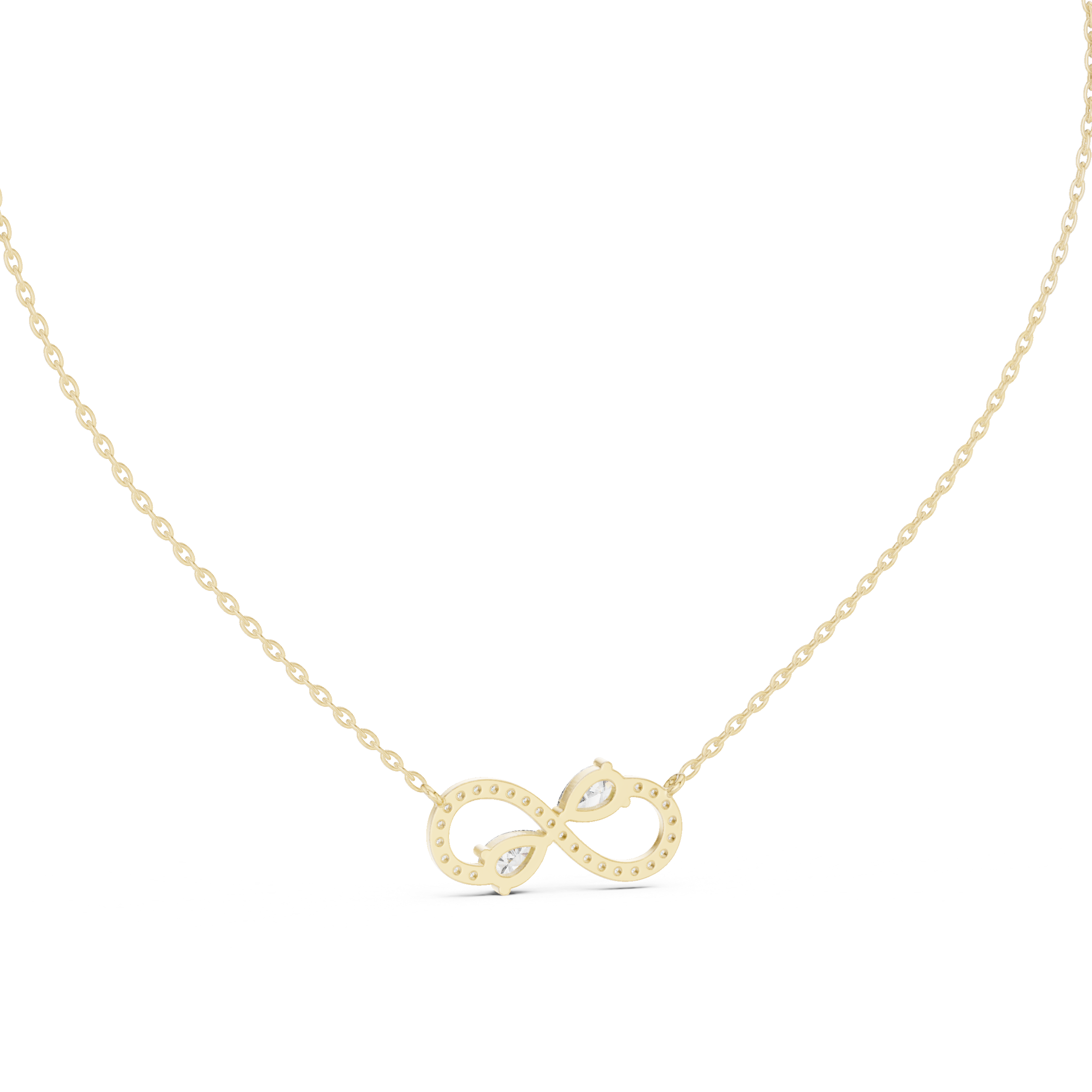 Elegant infinity pear diamond pendant in gold with lab grown diamonds by Signora Jewels