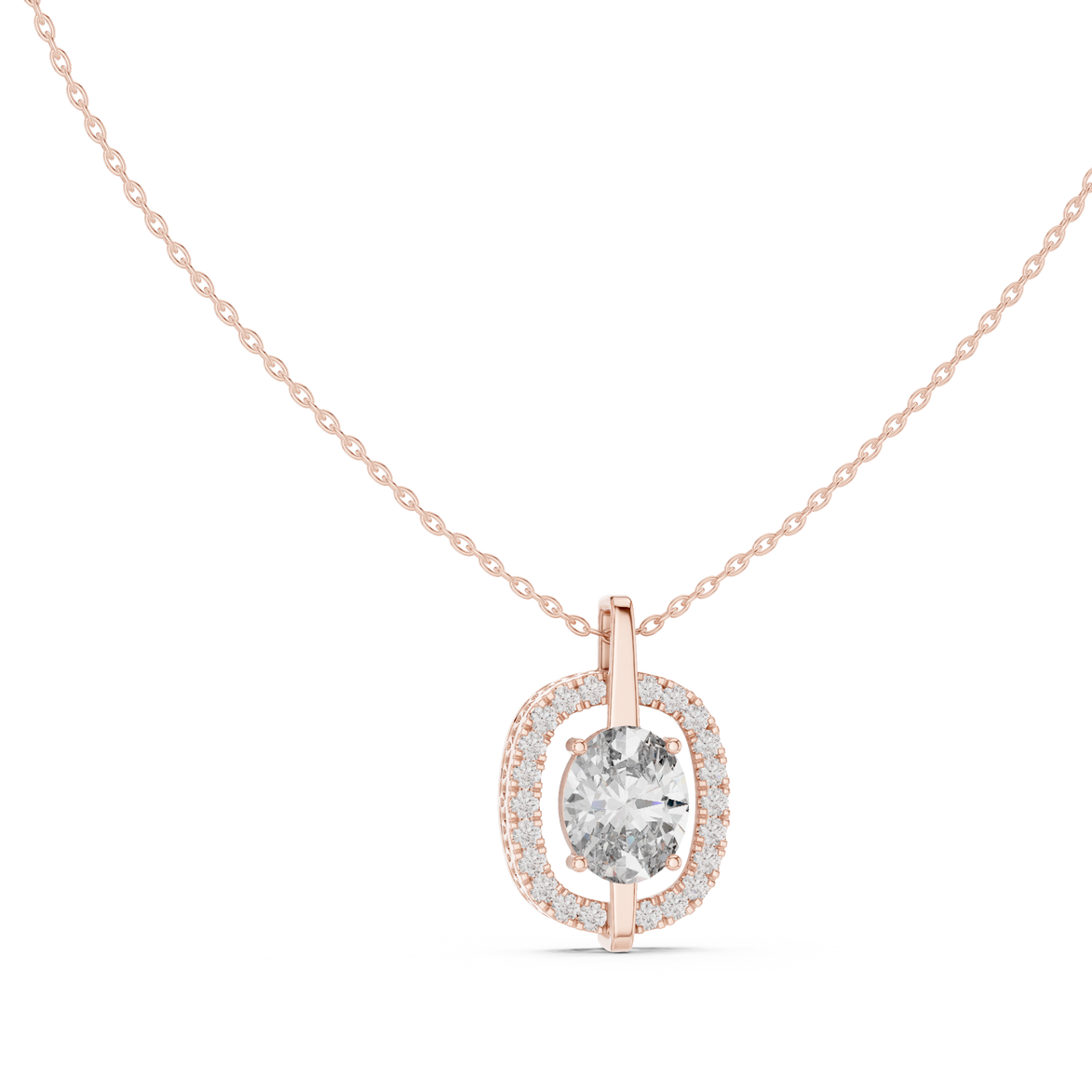Elegant oval halo diamond pendant in gold with lab grown diamonds by Signora Jewels