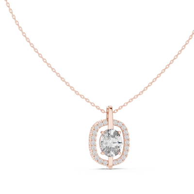 Elegant oval halo diamond pendant in gold with lab grown diamonds by Signora Jewels