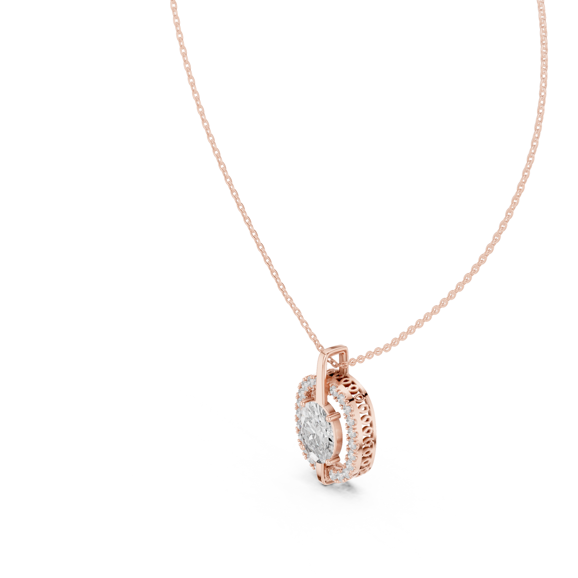 Elegant oval halo diamond pendant in gold with lab grown diamonds by Signora Jewels