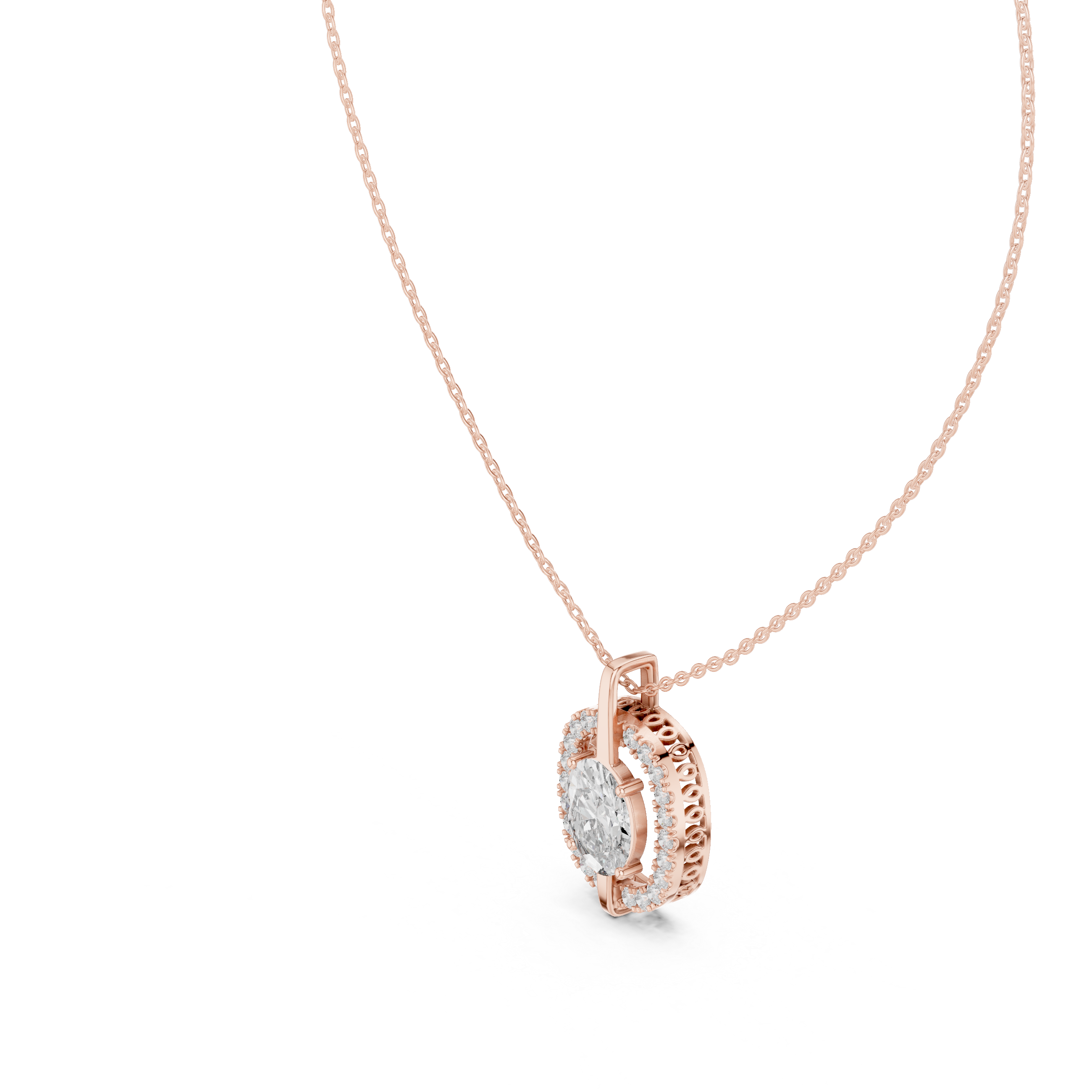 Elegant oval halo diamond pendant in gold with lab grown diamonds by Signora Jewels