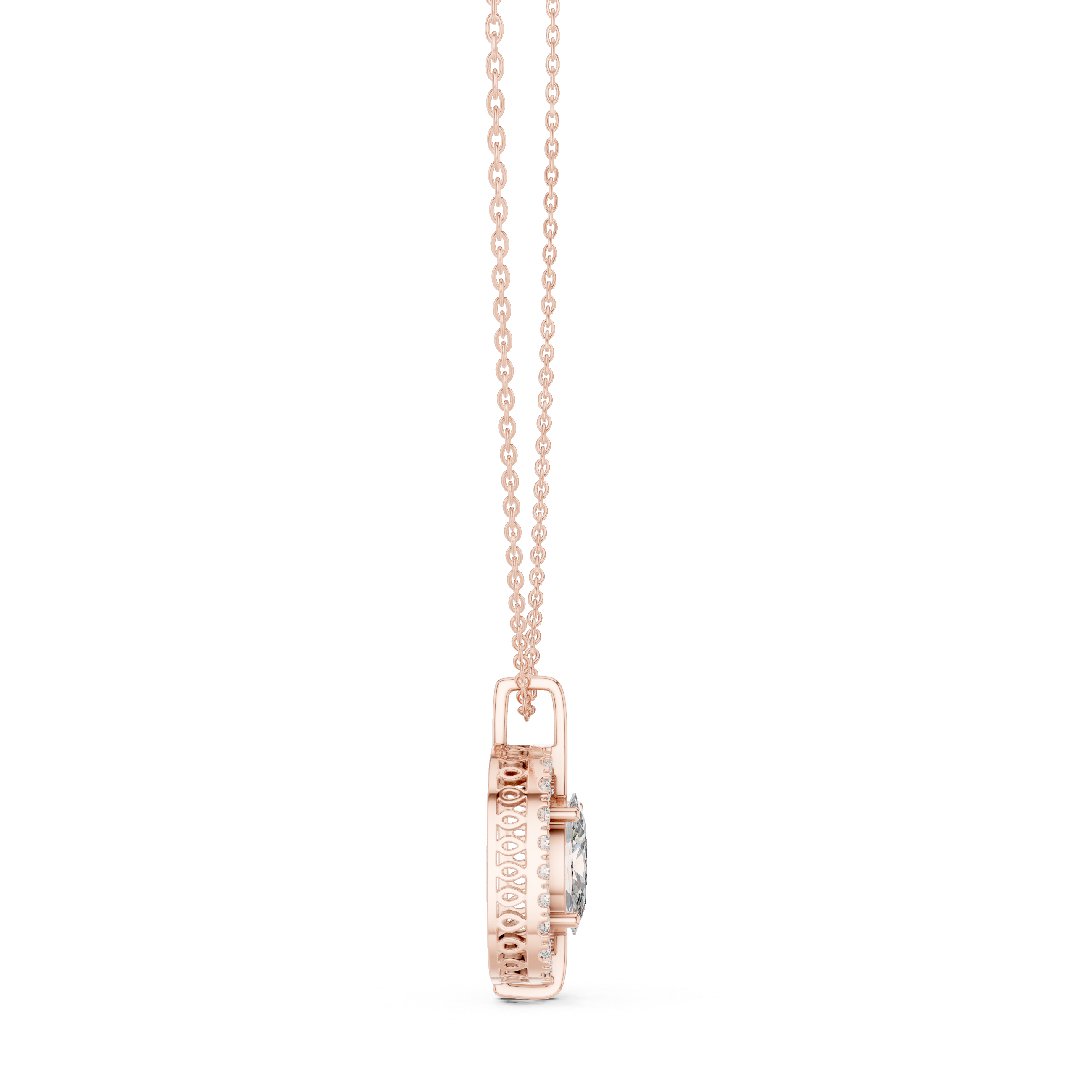 Elegant oval halo diamond pendant in gold with lab grown diamonds by Signora Jewels