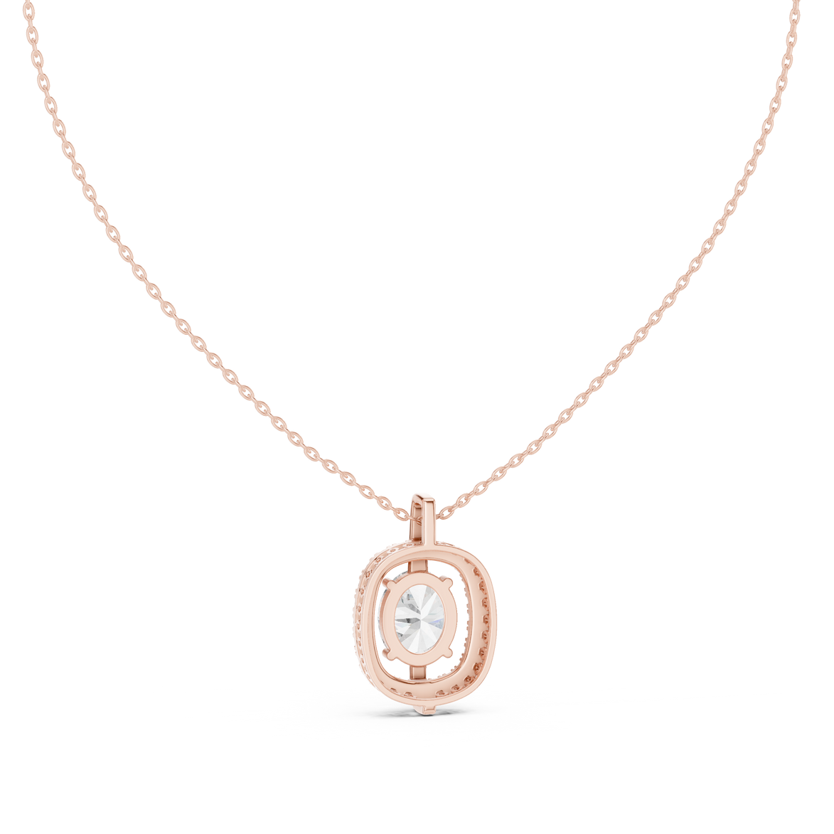 Elegant oval halo diamond pendant in gold with lab grown diamonds by Signora Jewels
