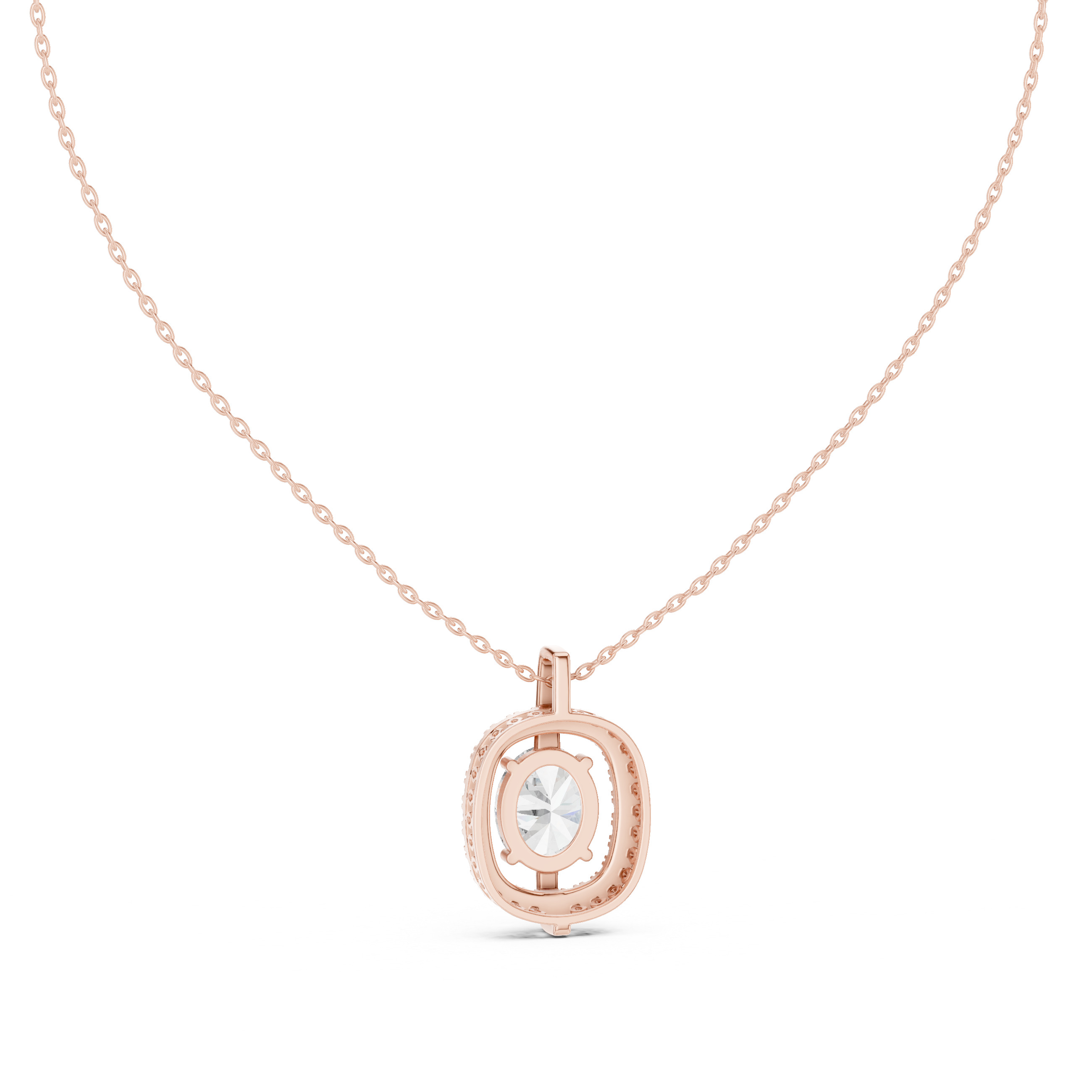 Elegant oval halo diamond pendant in gold with lab grown diamonds by Signora Jewels