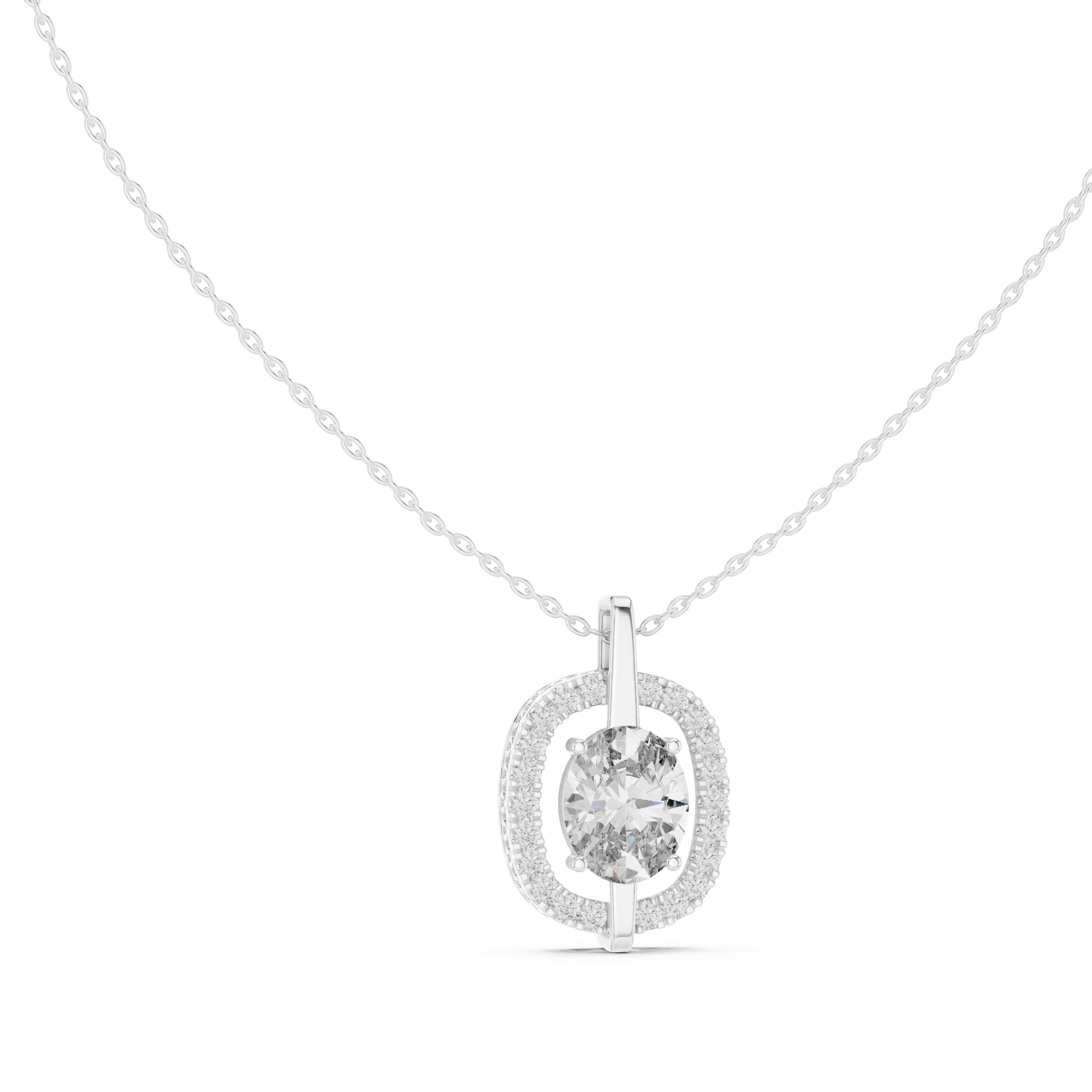 Elegant oval halo diamond pendant in gold with lab grown diamonds by Signora Jewels