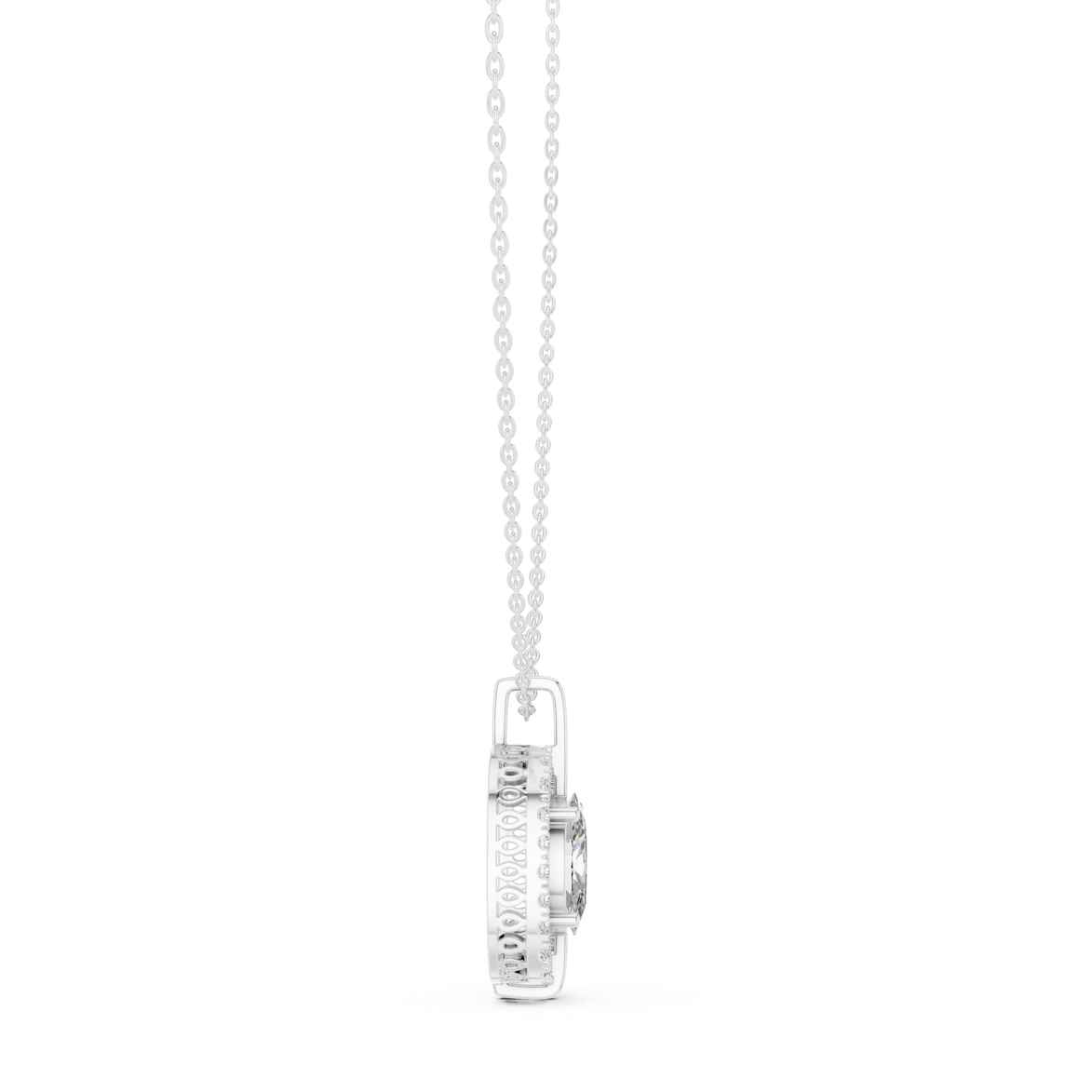 Elegant oval halo diamond pendant in gold with lab grown diamonds by Signora Jewels